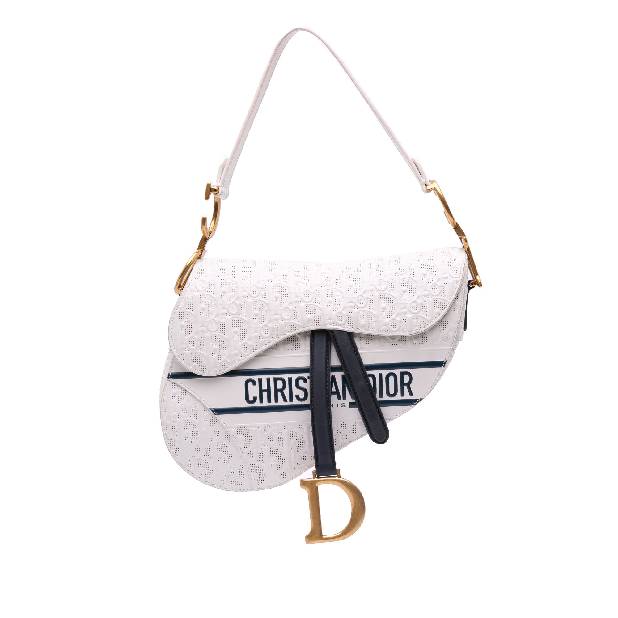 Dior Perforated Oblique Embossed Calfskin Saddle Bag - image 1