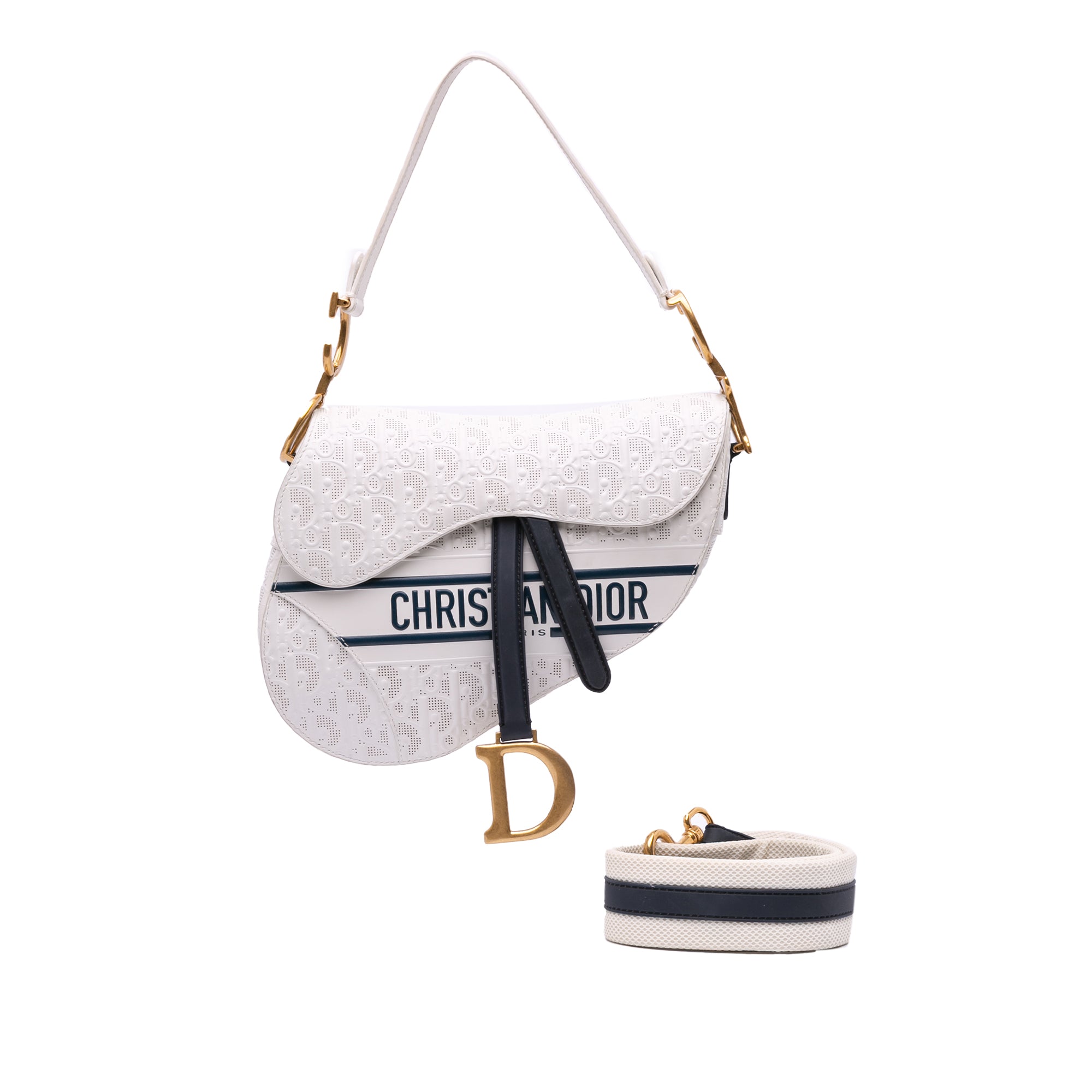 Dior Perforated Oblique Embossed Calfskin Saddle Bag - image 9