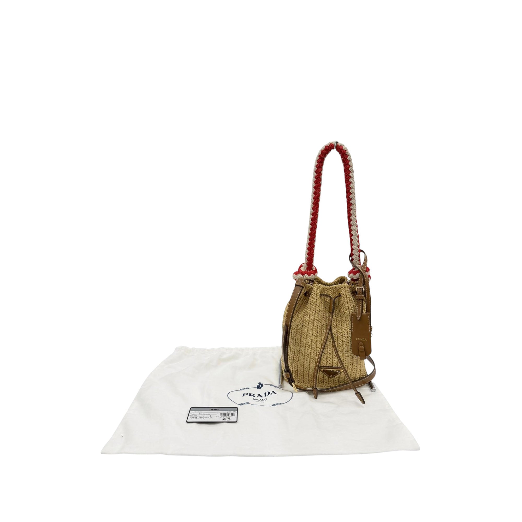 Prada Mini Raffia Effect Crochet Bucket Bag - image 12