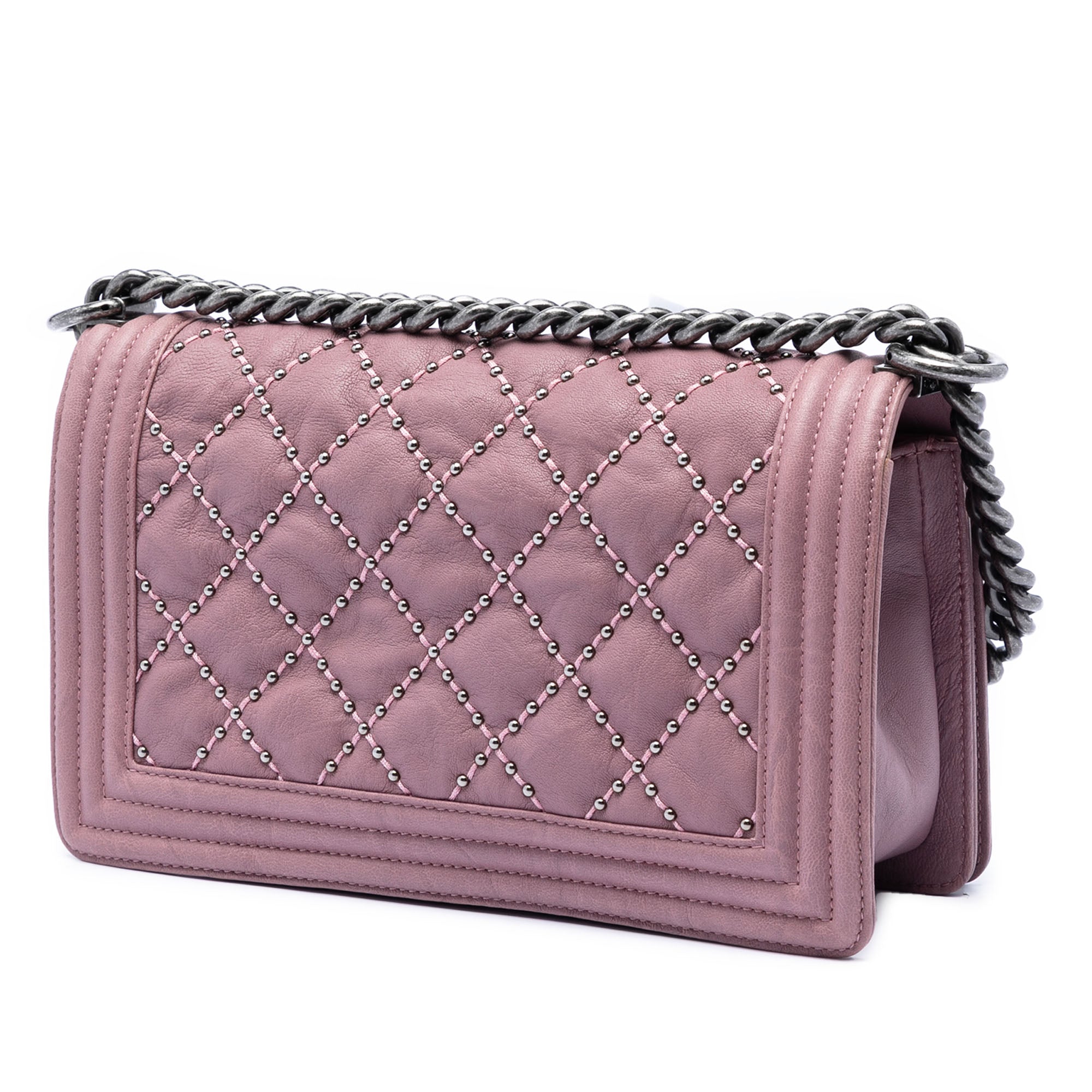 Chanel Old Medium Quilted Crumpled Calfskin Studded Boy Flap - image 2
