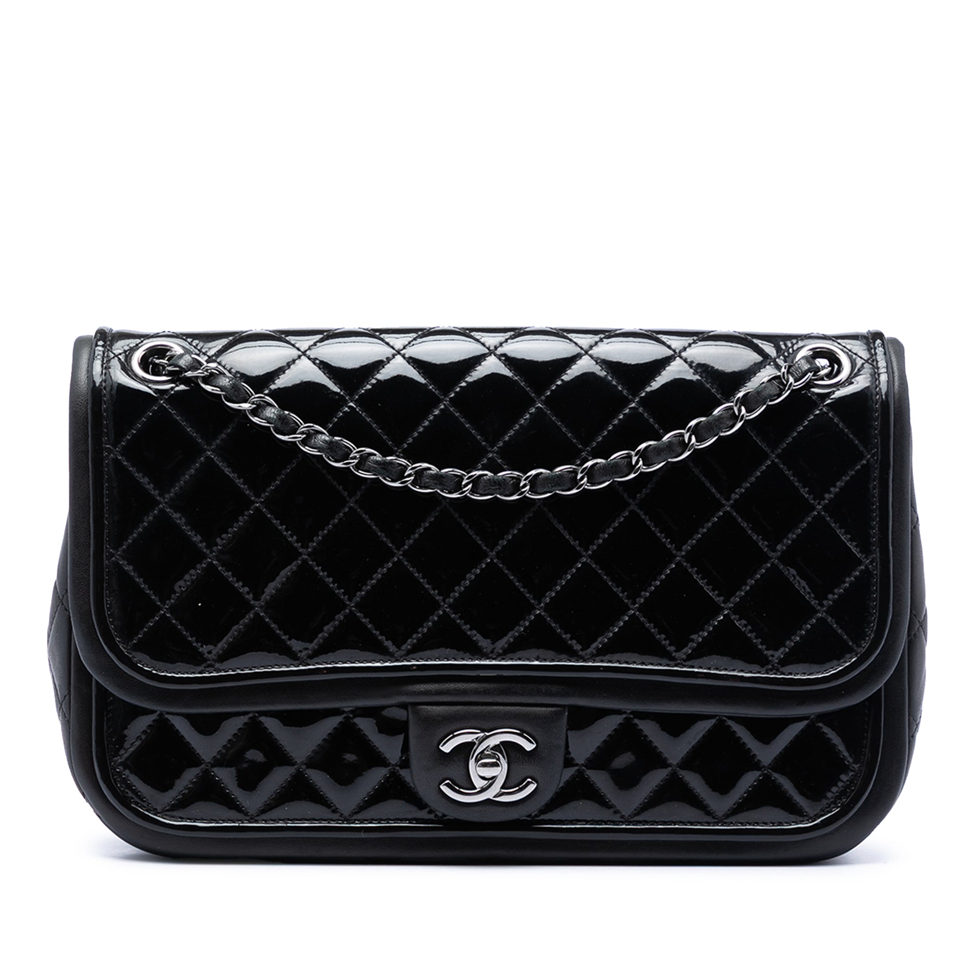 Chanel Jumbo Quilted Patent and Lambskin Trimmed Classic Twist Flap - image 1