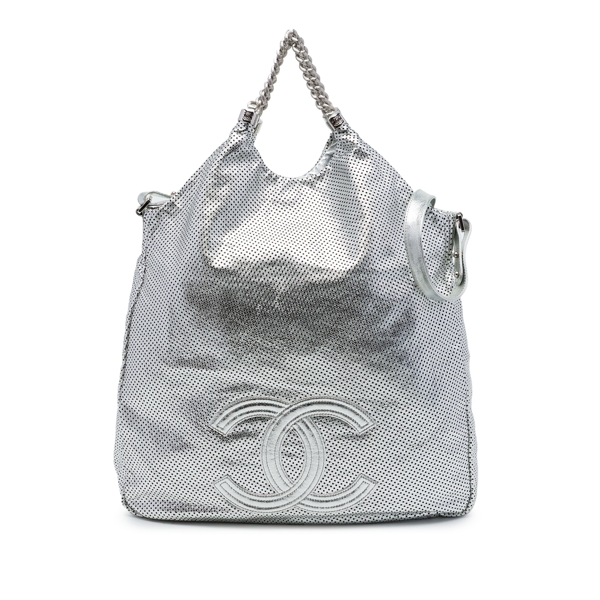 Chanel Large Metallic Glazed Calfskin Perforated Rodeo Drive Satchel - image 1