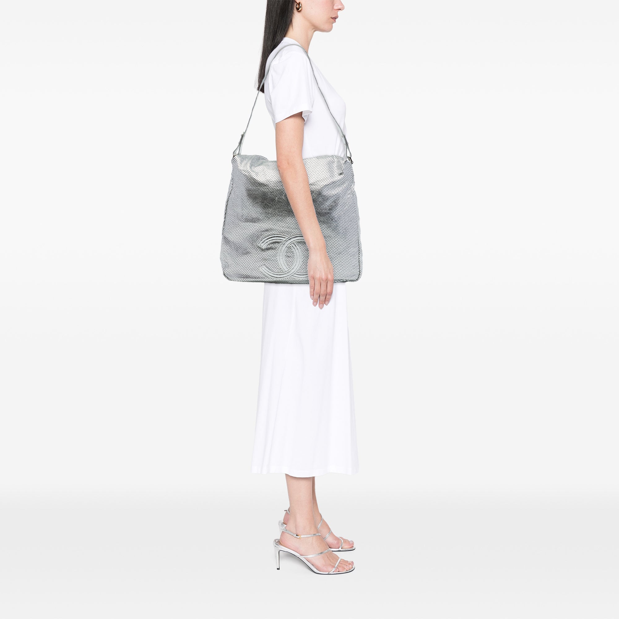 Chanel Large Metallic Glazed Calfskin Perforated Rodeo Drive Satchel - image 6