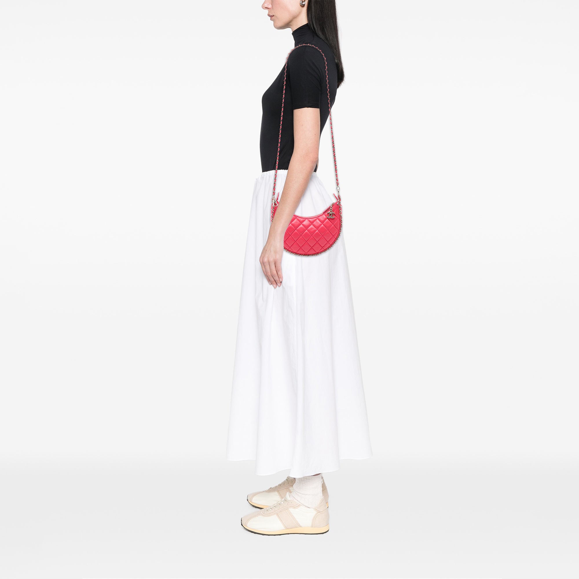 Chanel Small Quilted Lambskin Chain Around Hook Hobo Bag - image 7