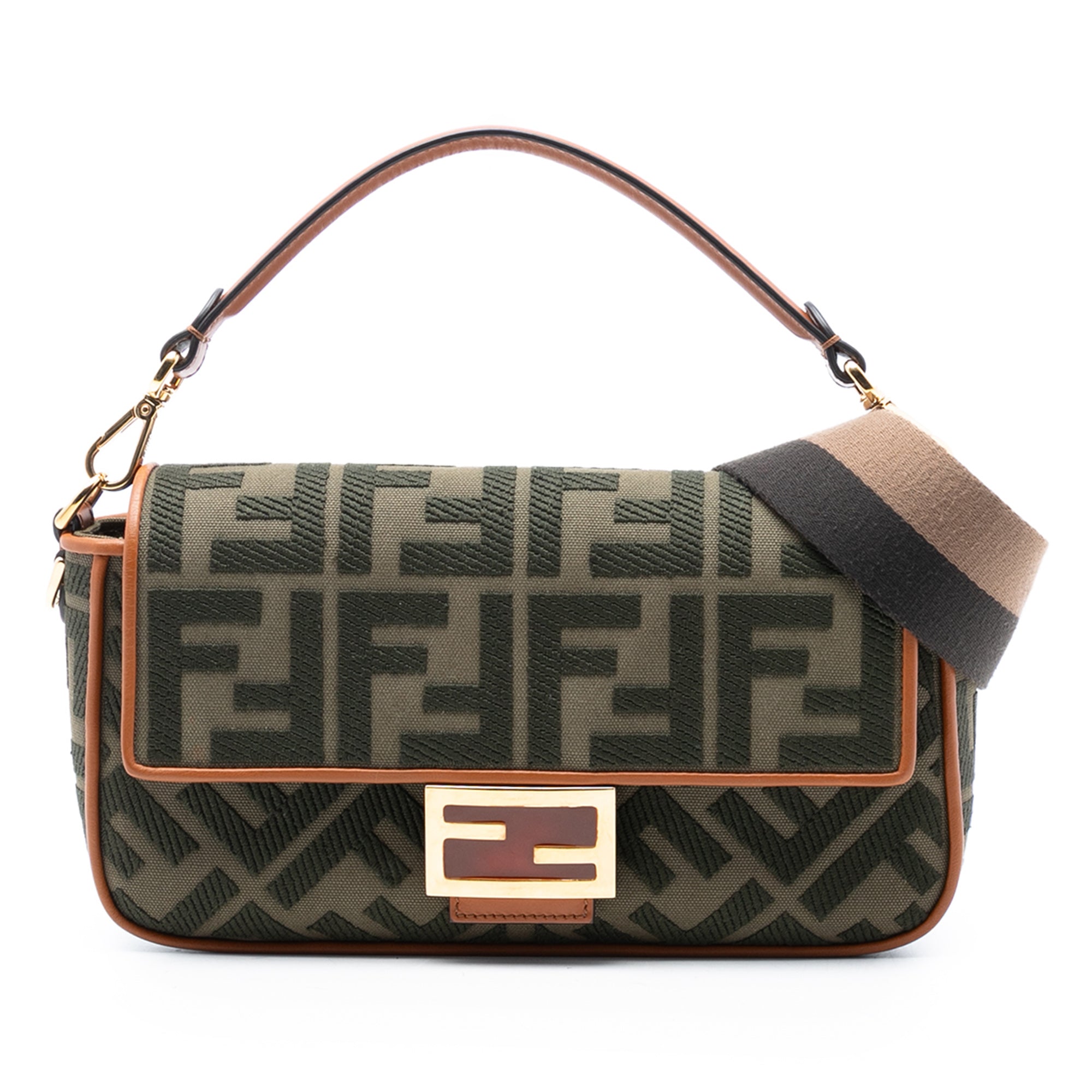 Fendi Zucca Embroidered Canvas Baguette Satchel - image 1
