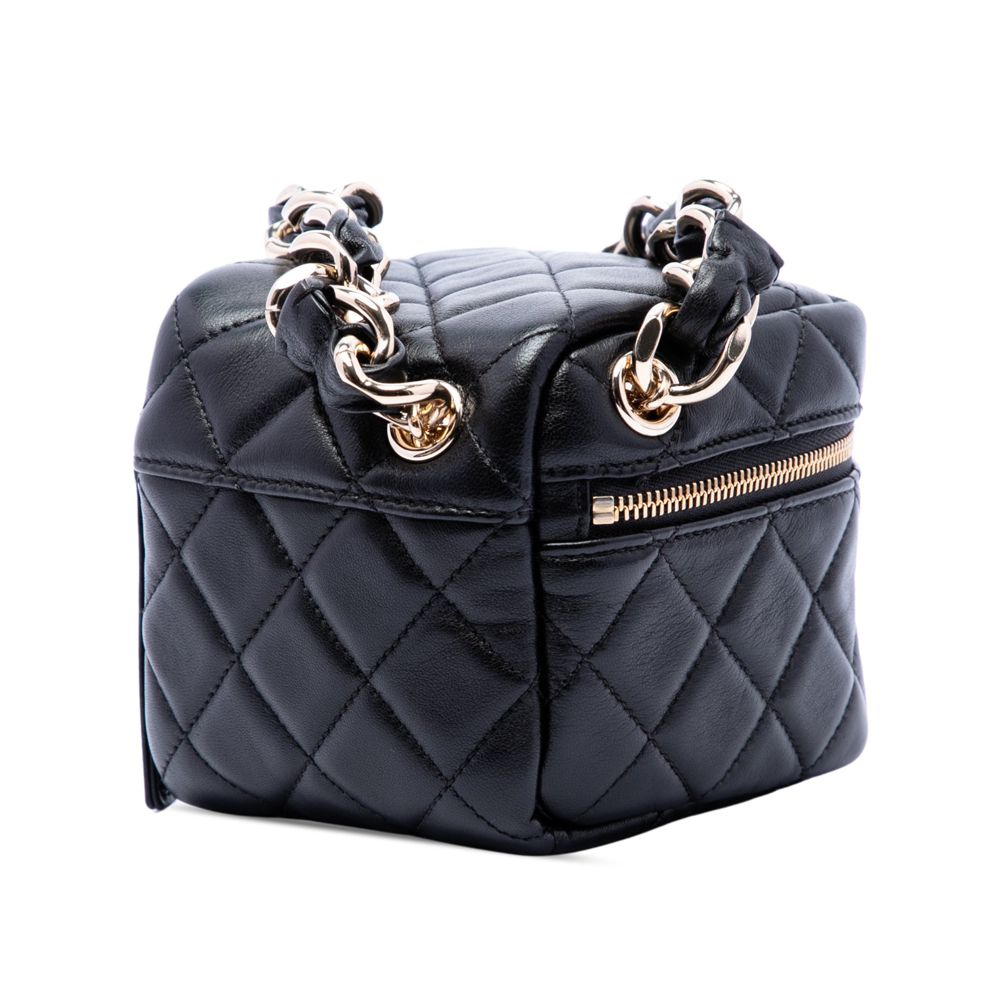 Chanel CC Quilted Lambskin Cube Wristlet Vanity Case - image 2