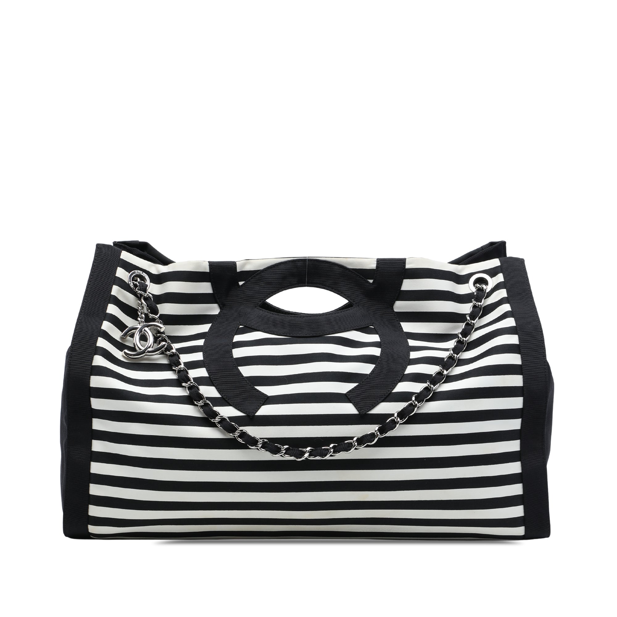 Chanel Extra Large CC Striped Canvas Mariniere Chain Tote - image 1