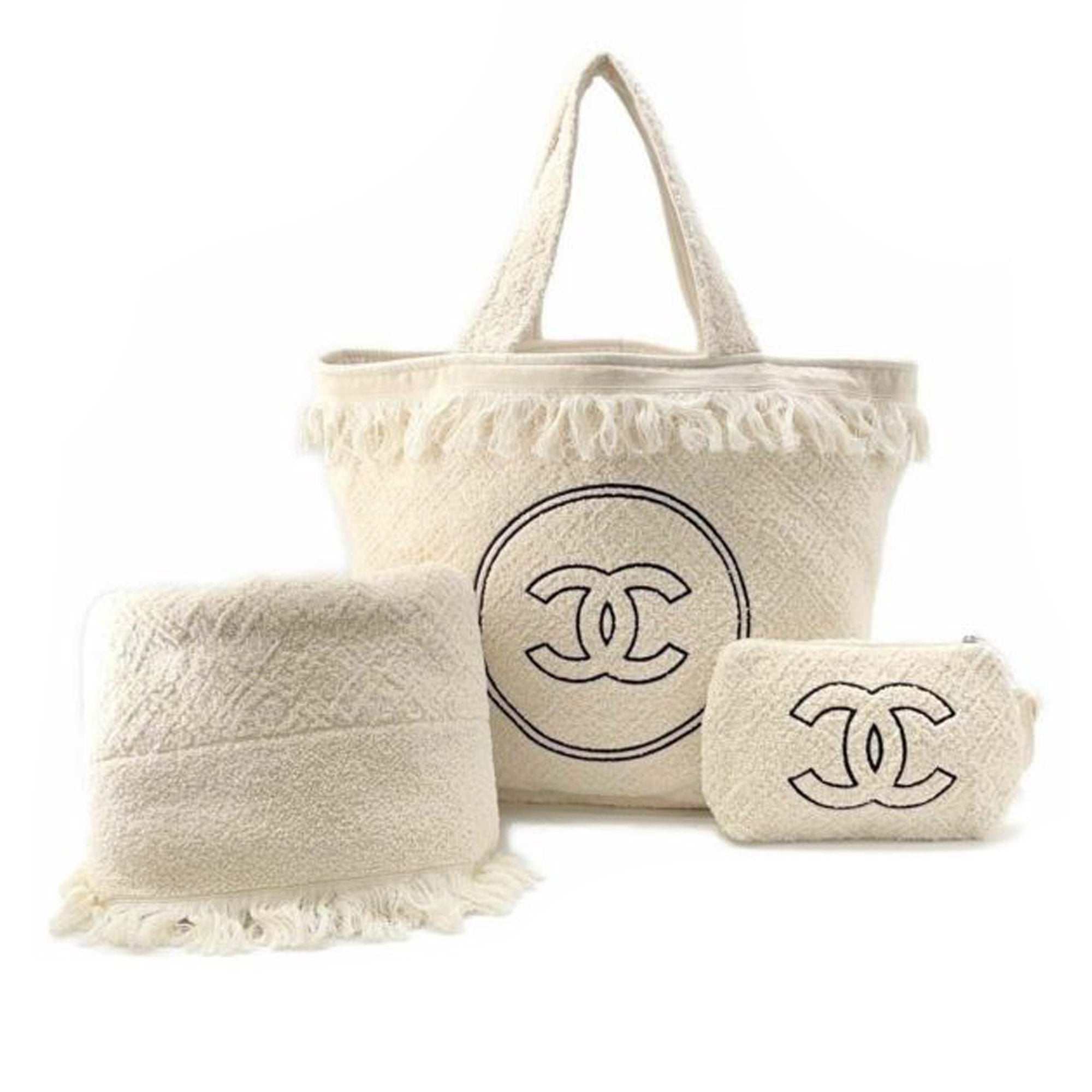 Chanel CC Terry Cloth Fringed Beach Tote Set - image 1