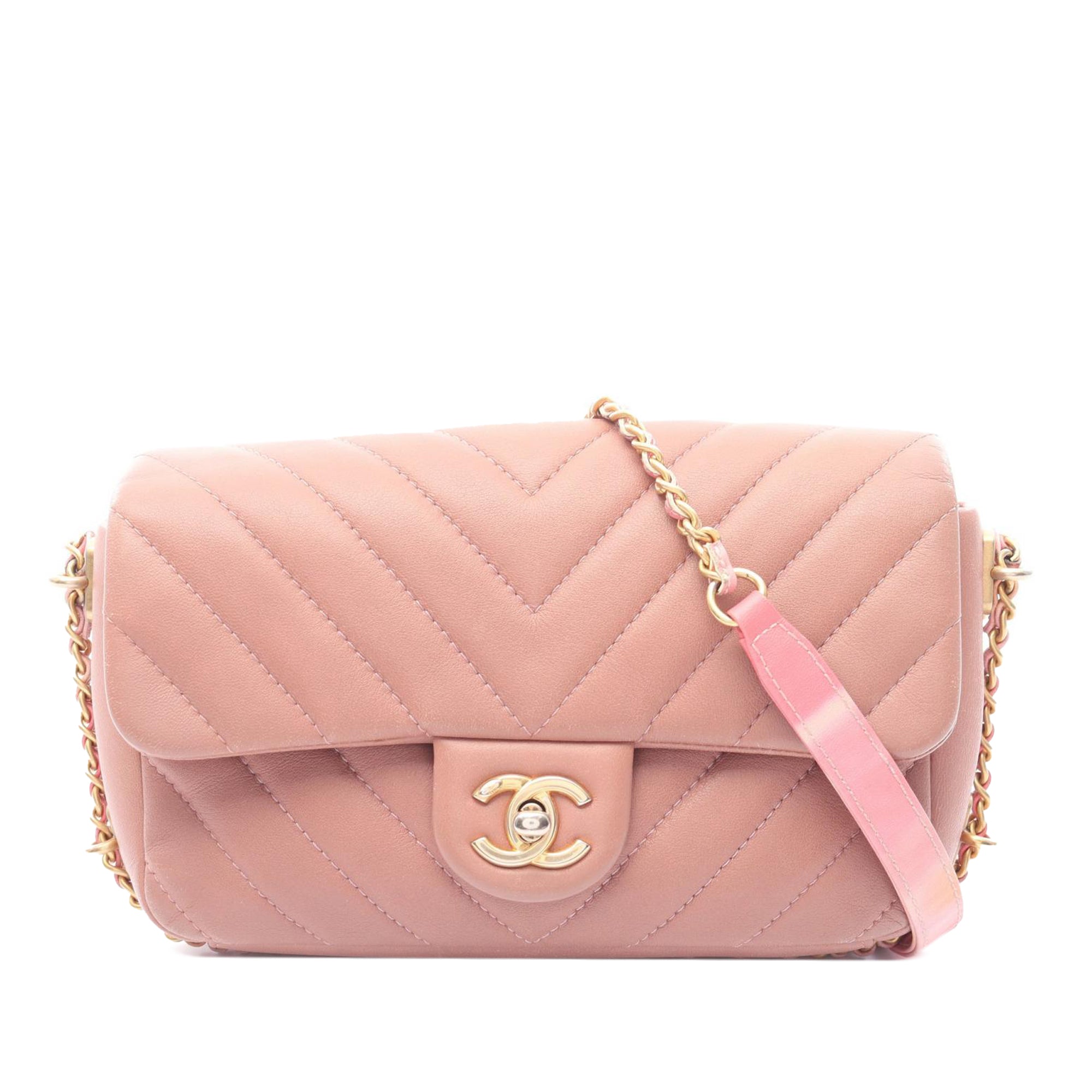 Chanel Mini Rectangular Chevron Lambskin Chain Around Flap - image 1