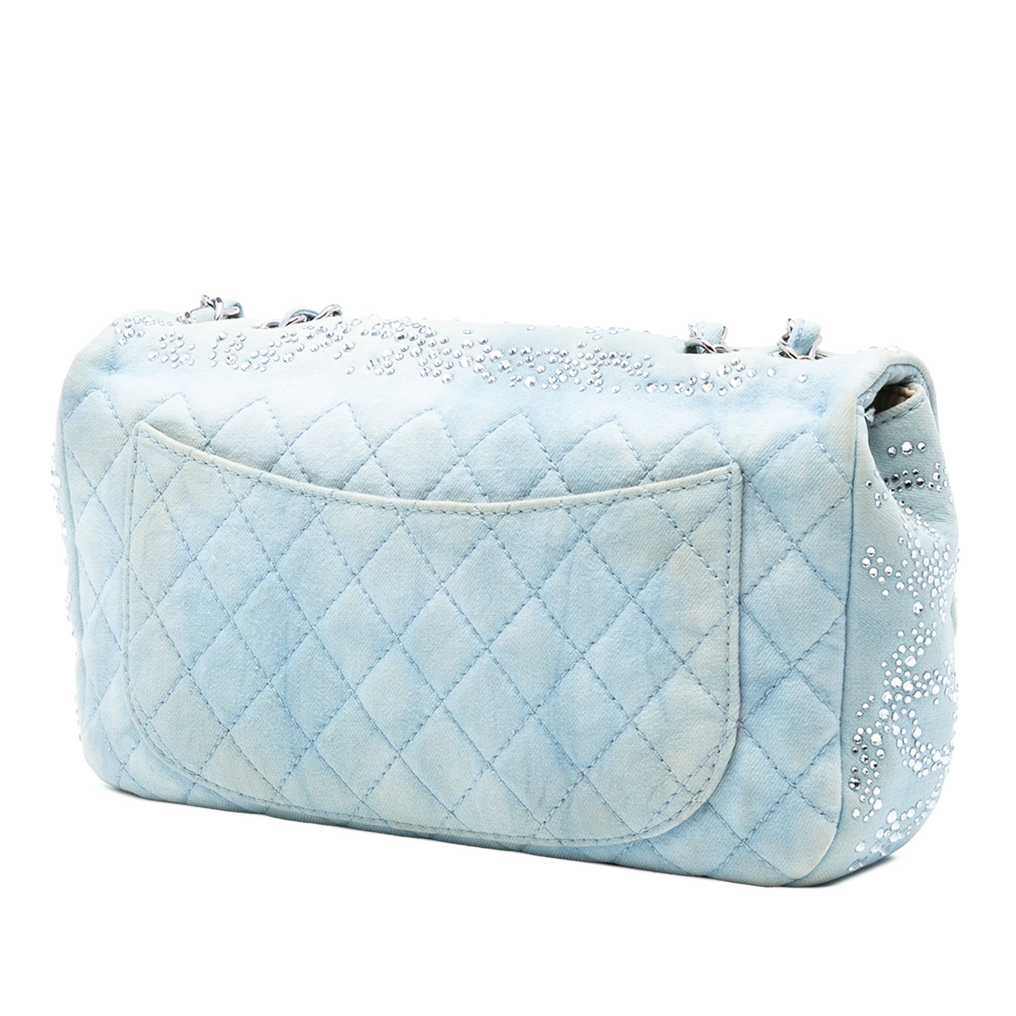 Chanel Jumbo CC Quilted Denim Crystal Embellished Single Flap - image 2