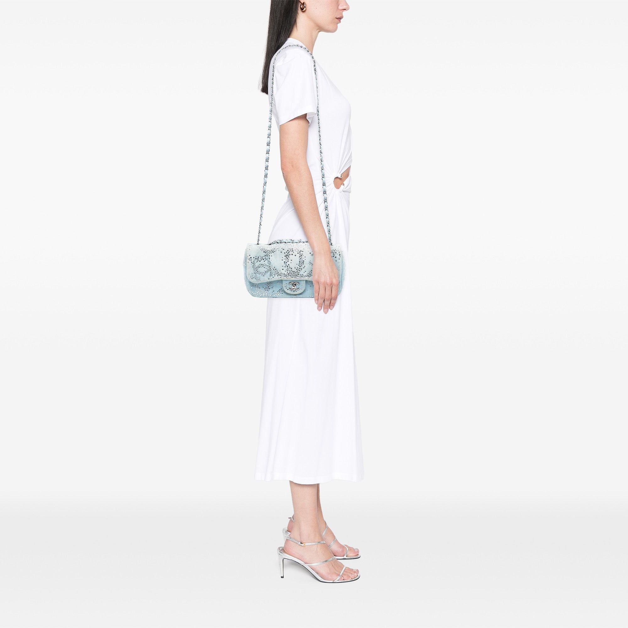 Chanel Jumbo CC Quilted Denim Crystal Embellished Single Flap - image 8