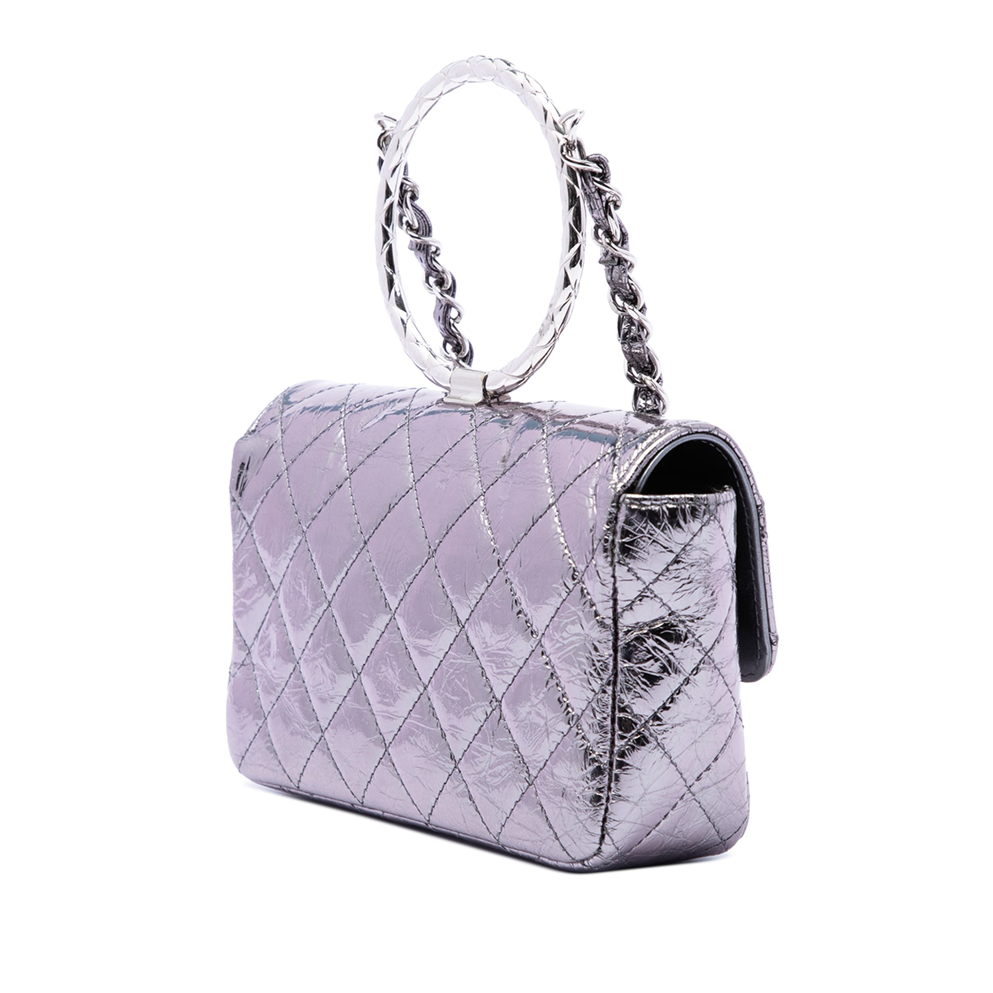 Chanel Mini Quilted Metallic Calfskin Ring Top Handle Flap - image 2