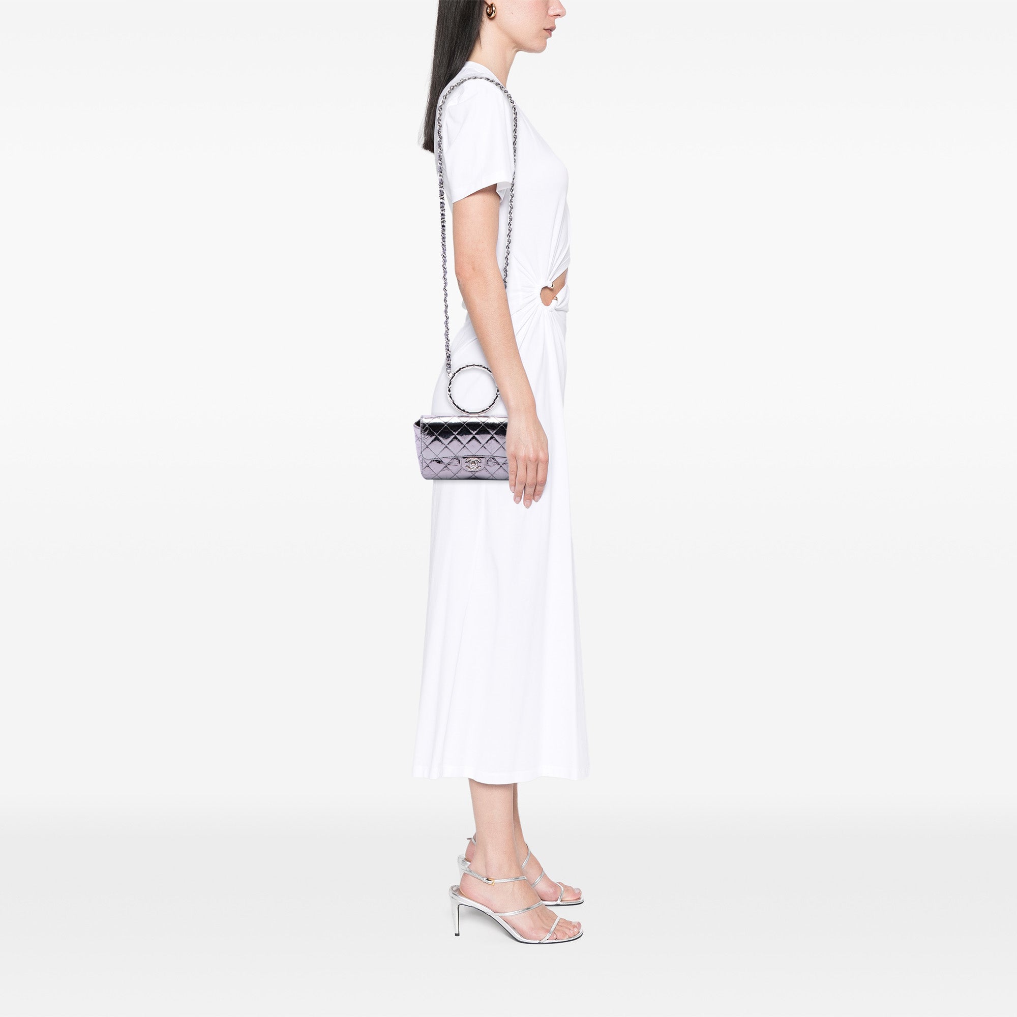Chanel Mini Quilted Metallic Calfskin Ring Top Handle Flap - image 6