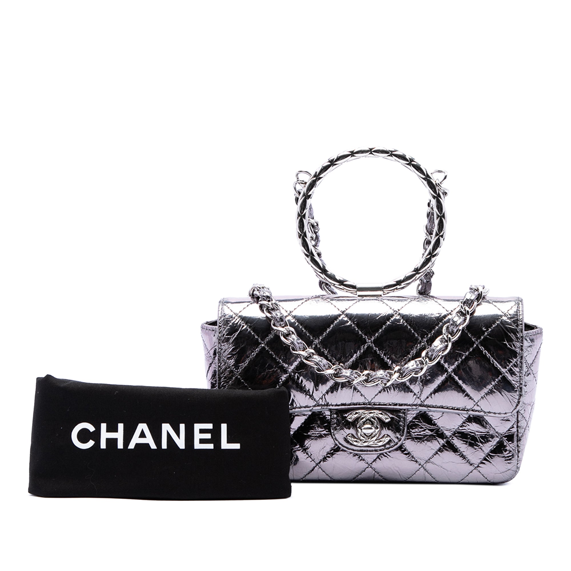 Chanel Mini Quilted Metallic Calfskin Ring Top Handle Flap - image 7