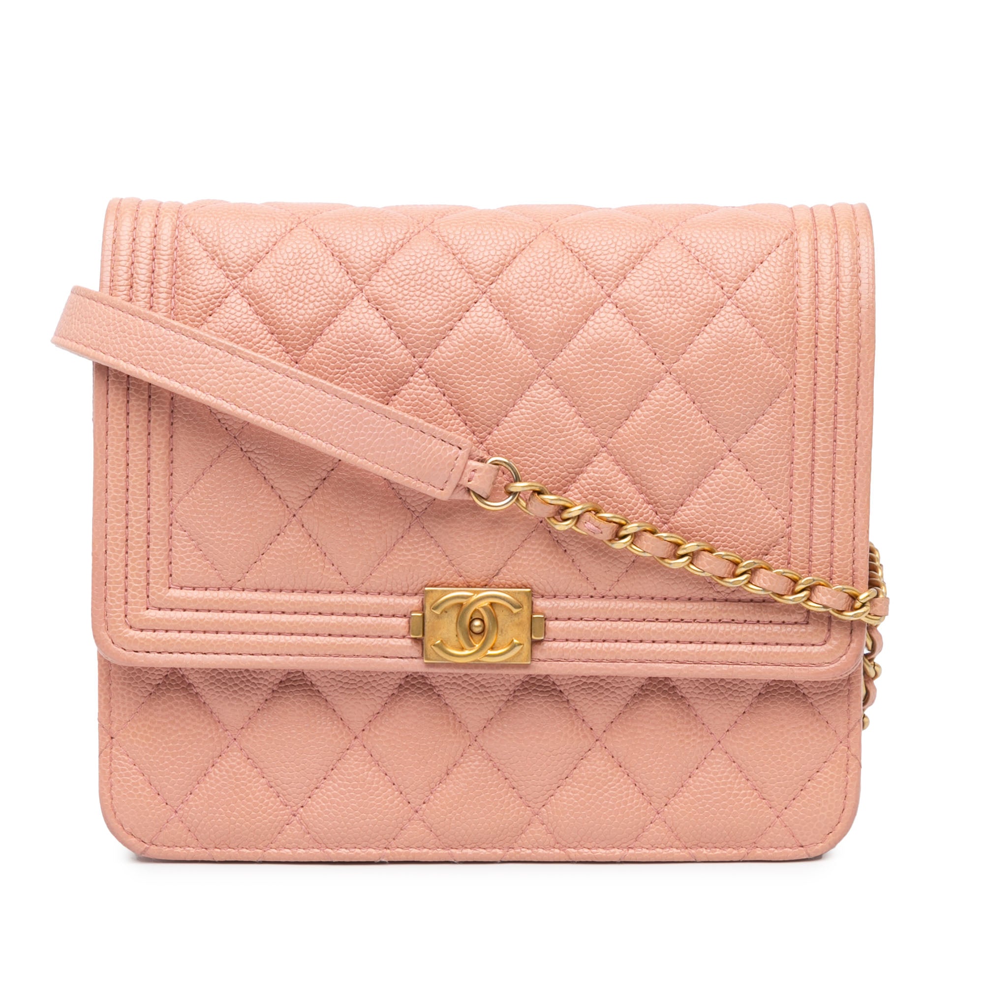 Chanel Quilted Caviar Square Boy Wallet On Chain - image 1