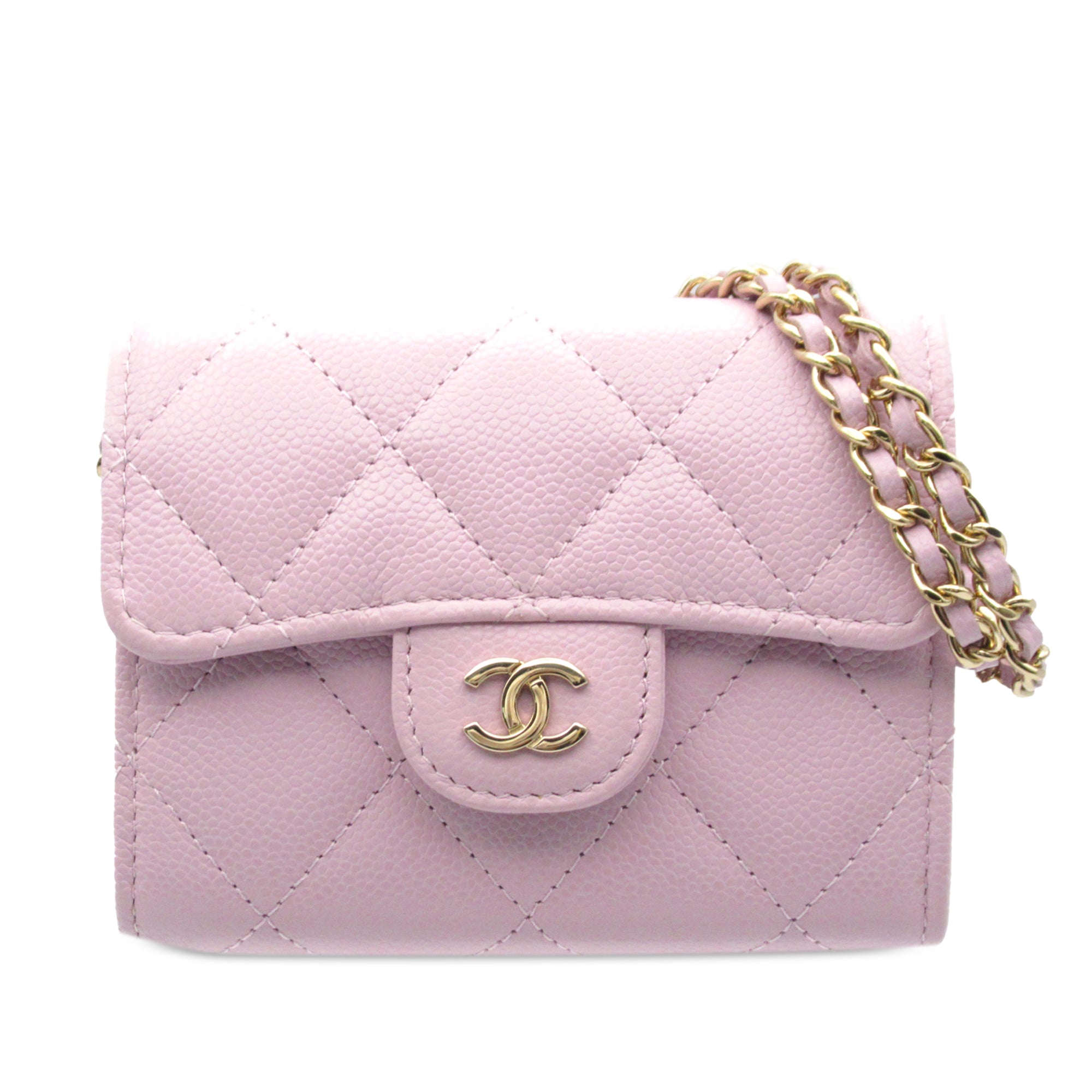 Chanel CC Quilted Caviar Flap Card Holder on Chain - image 1