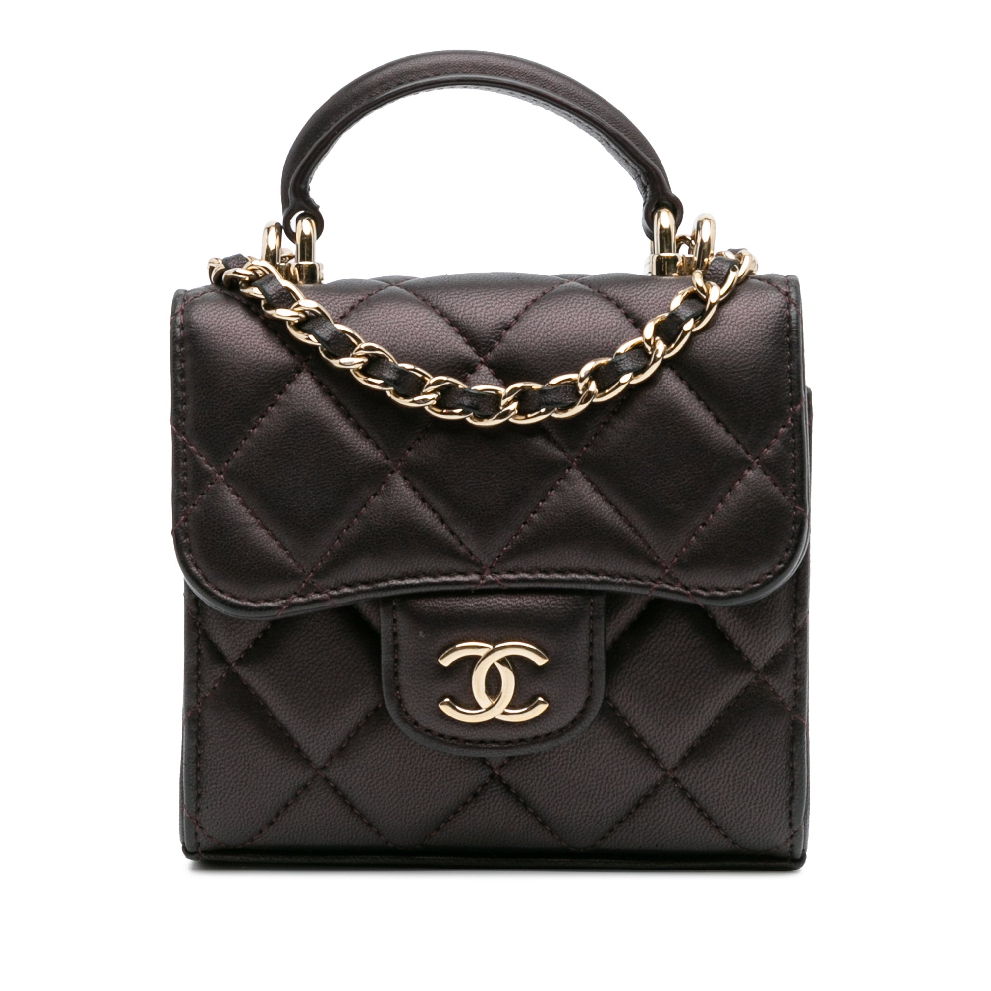 Chanel CC Quilted Iridescent Lambskin Top Handle Flap Clutch With Chain - image 1