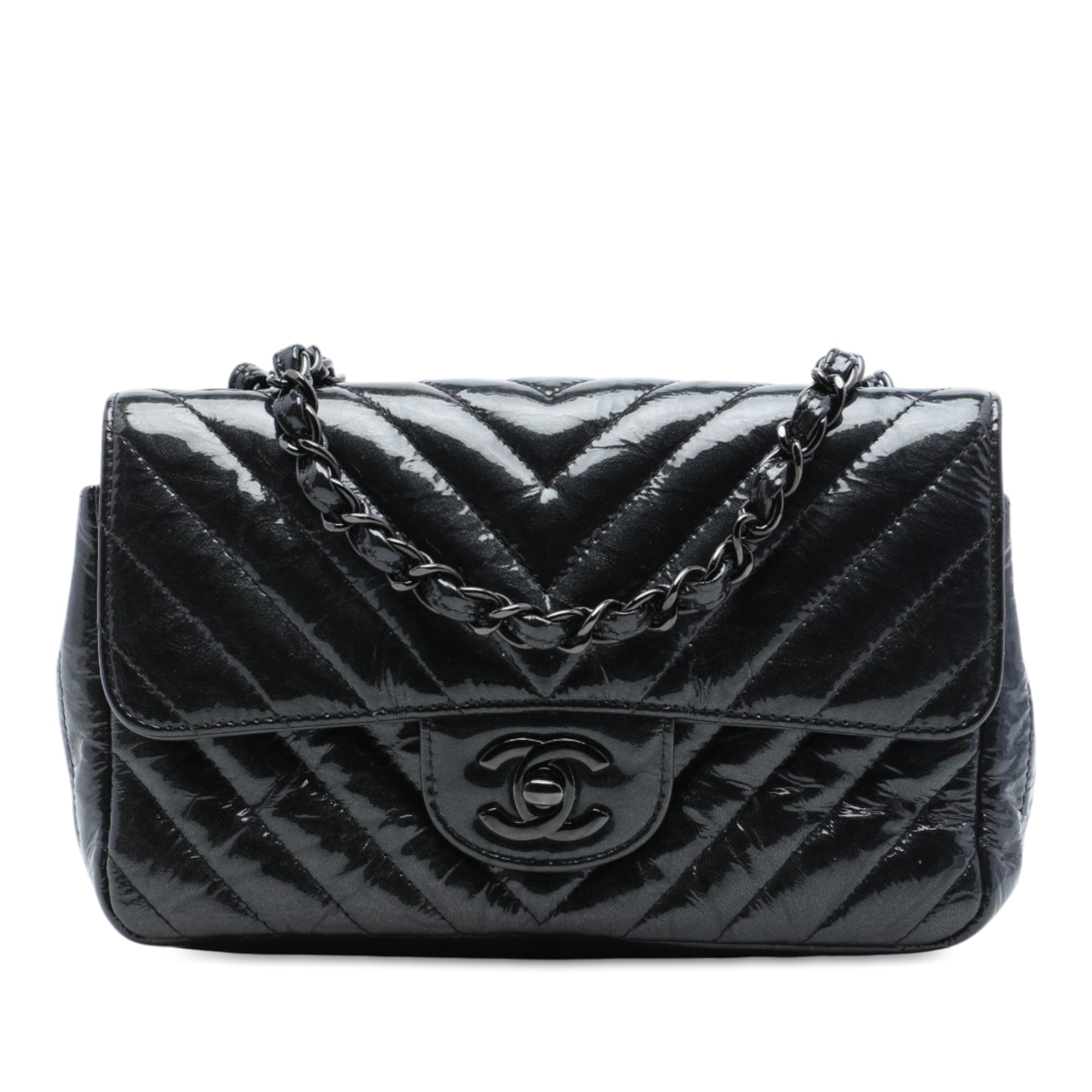 Chanel Mini Rectangular Classic Chevron Crumpled Patent So Black Single Flap - image 1