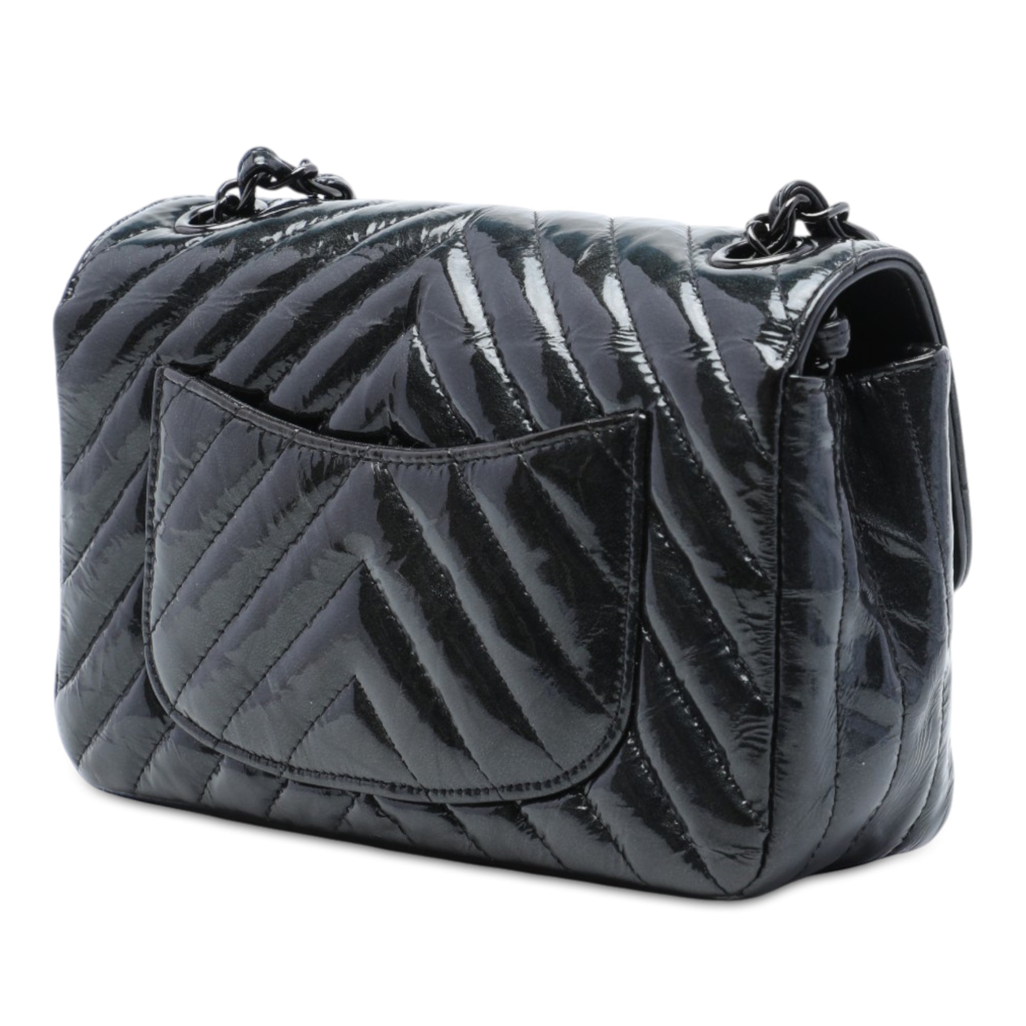 Chanel Mini Rectangular Classic Chevron Crumpled Patent So Black Single Flap - image 2