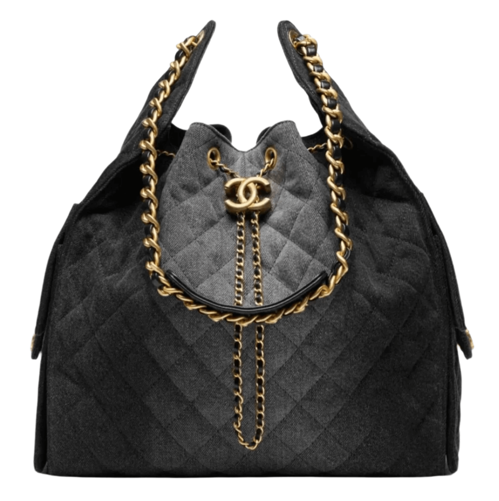 Chanel 25 Medium Handbag in soft washed denim with gold-tone CC turn-lock closure, flap top design, and shoulder or handheld carry options