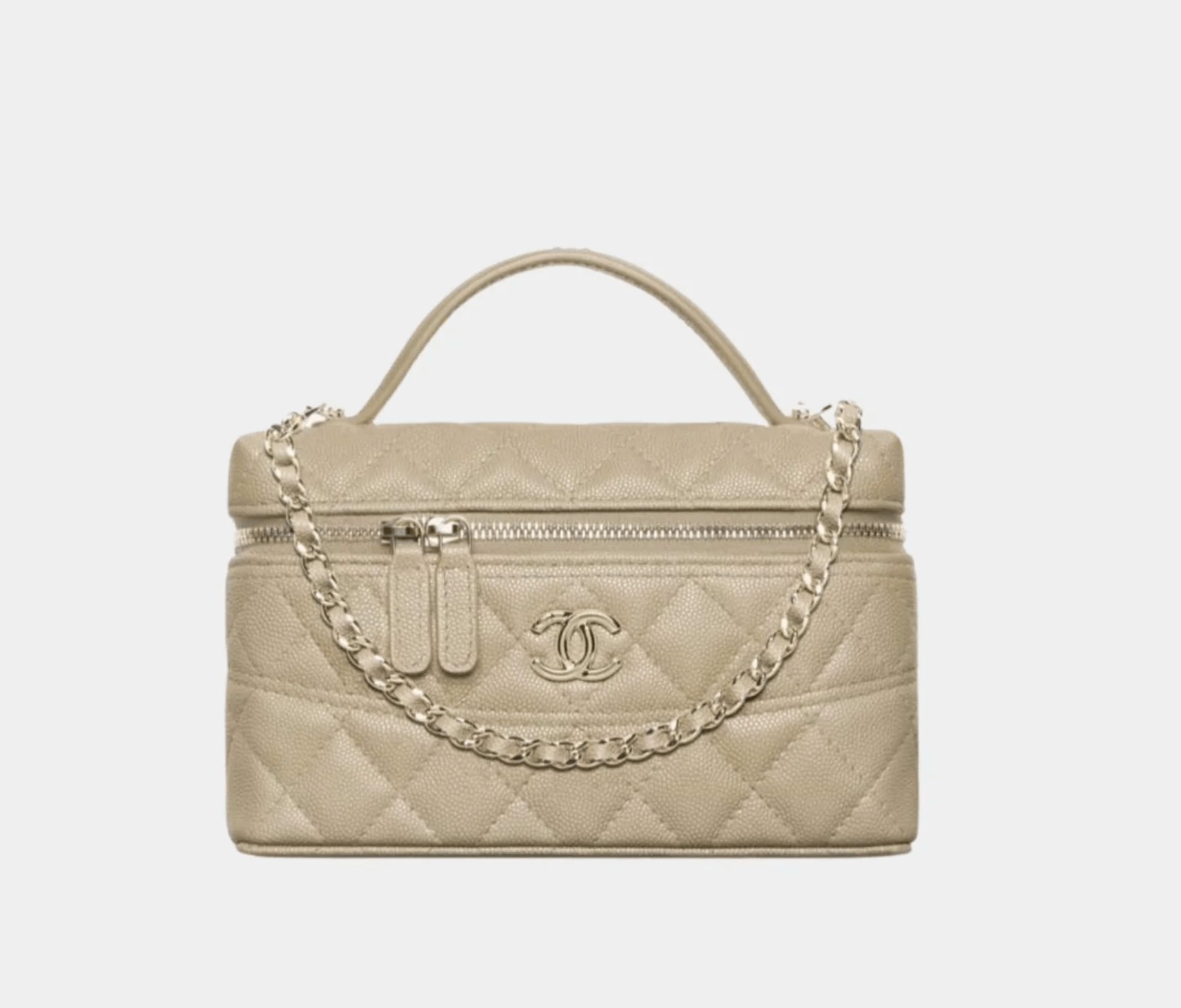 Chanel Vanity with Chain in Grained Calfskin and Gold Toned Metal - The Refined Luxury