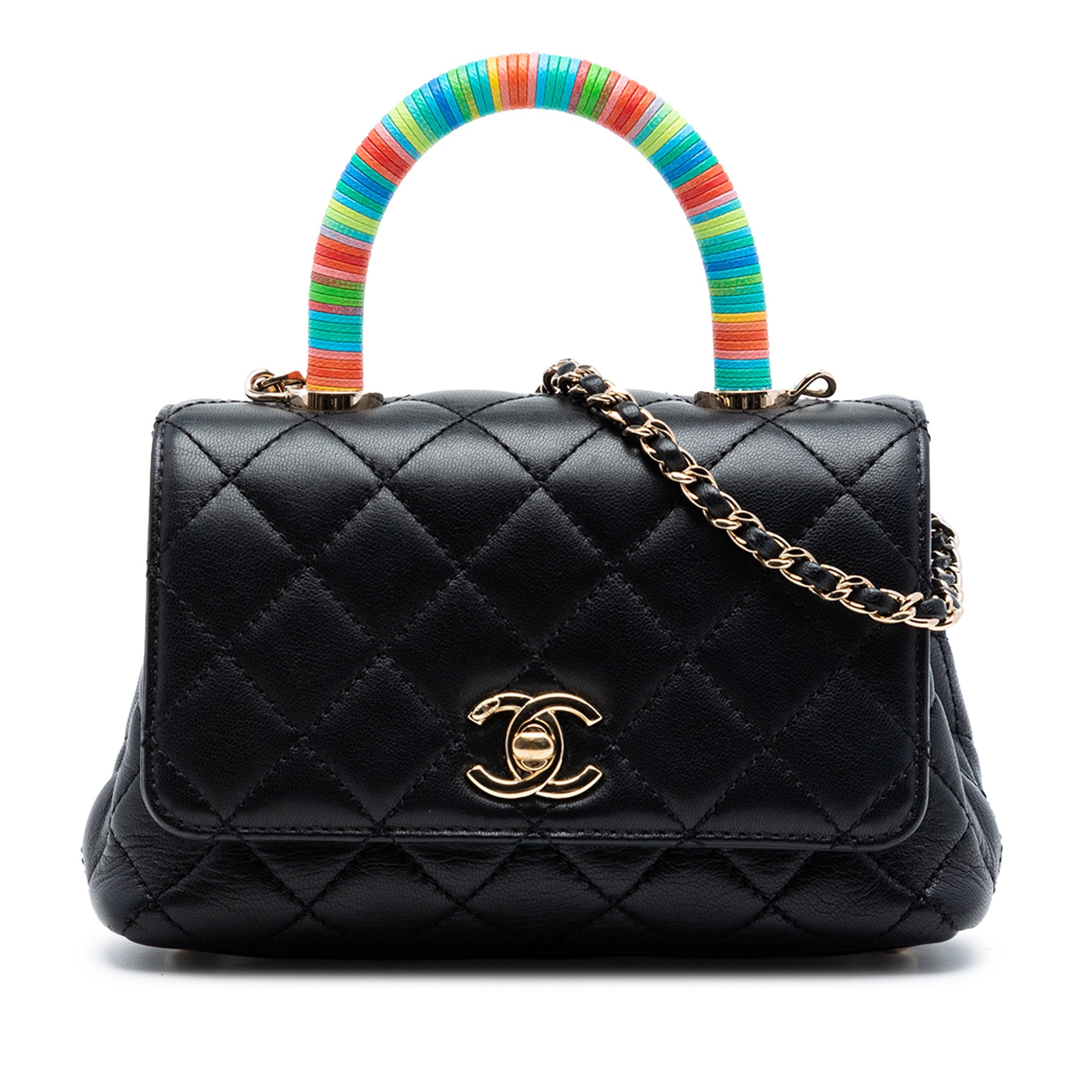 Chanel Extra Mini Quilted Lambskin Rainbow Coco Top Handle Bag - image 1