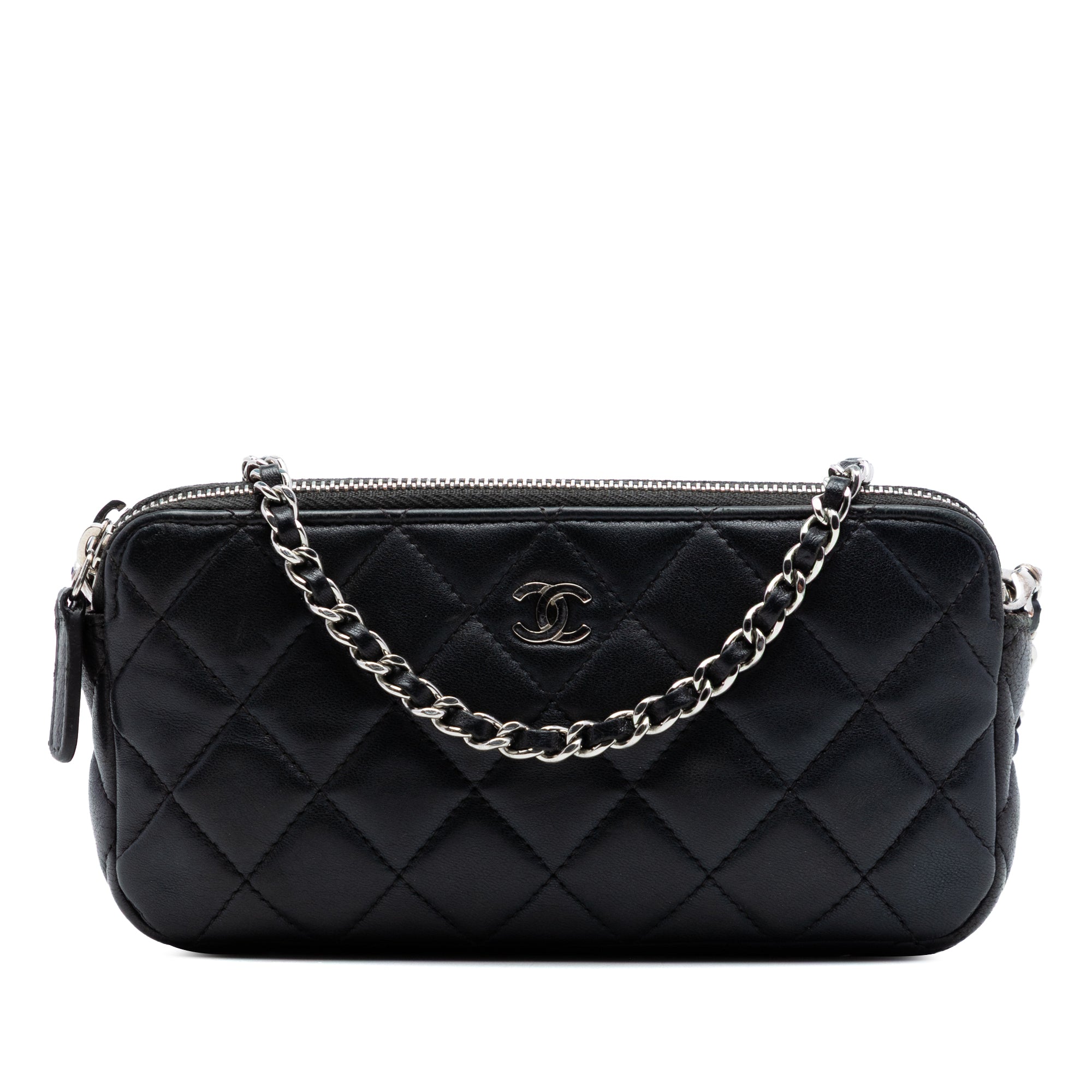 Chanel CC Quilted Lambskin Double Zip Clutch With Chain - image 1