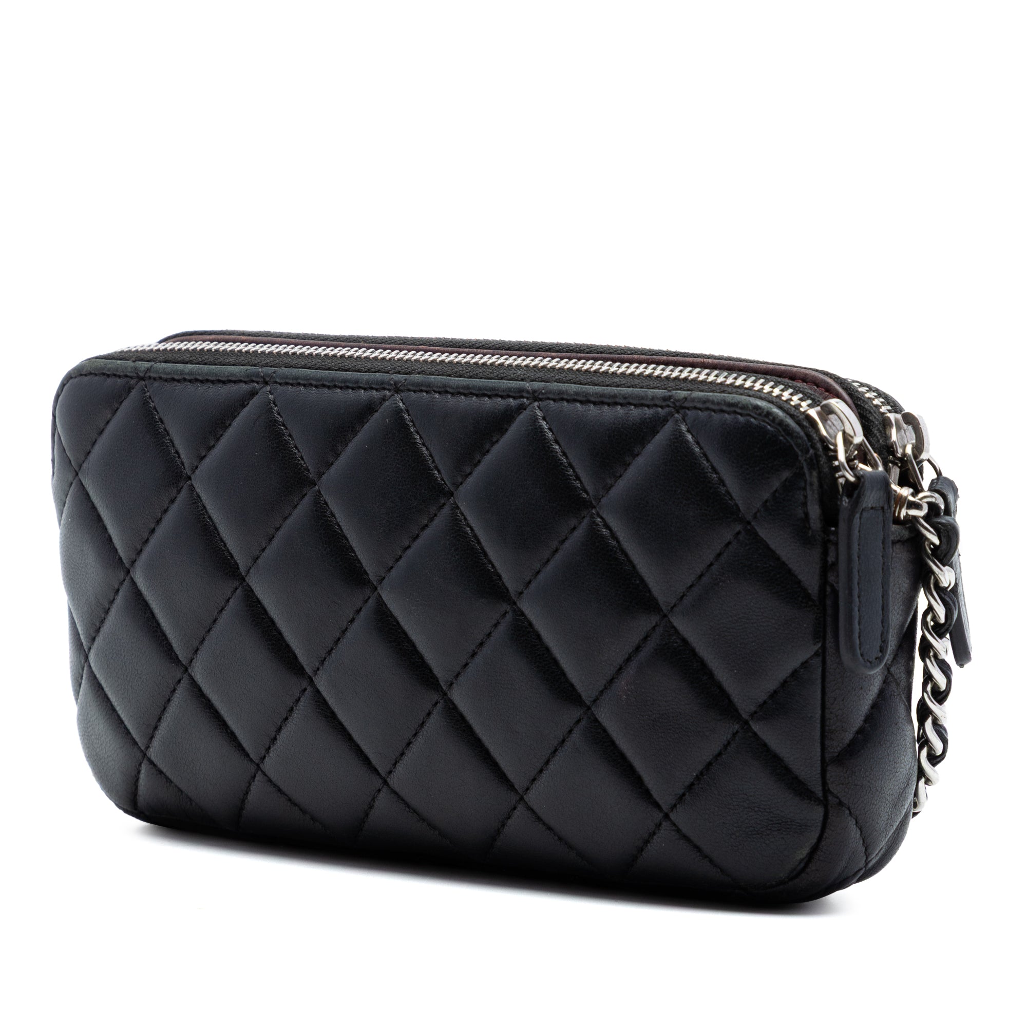 Chanel CC Quilted Lambskin Double Zip Clutch With Chain - image 2