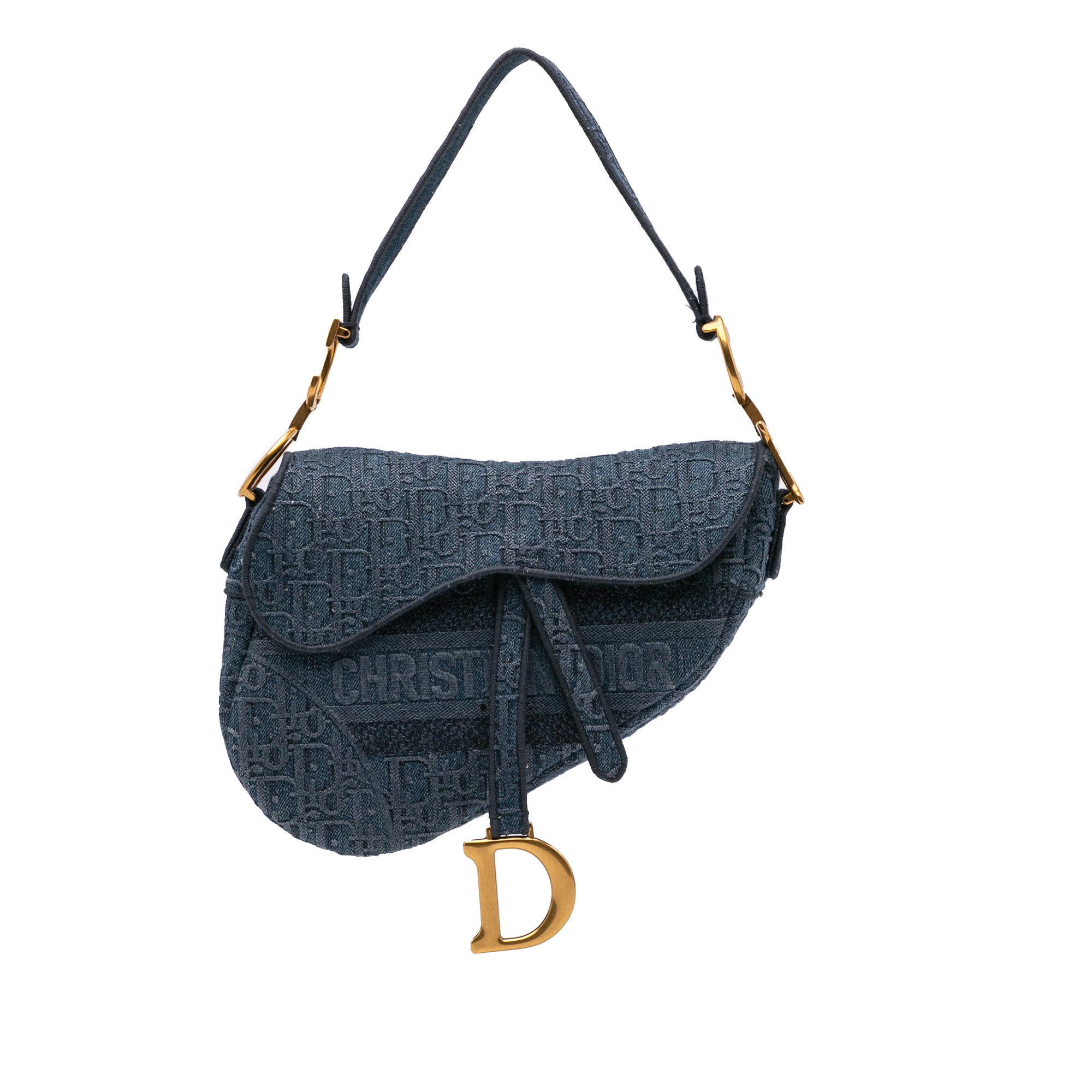 Dior Oblique Embroidered Denim Saddle Bag - image 1
