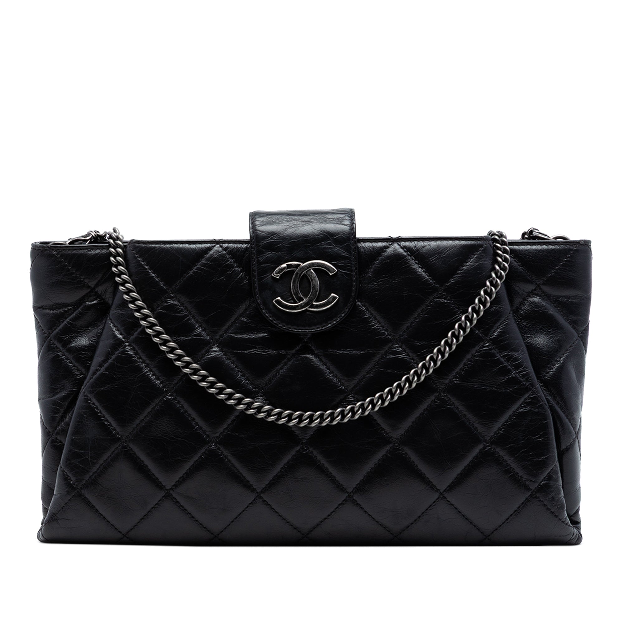 Chanel Quilted Glazed Calfskin Coco Pleats Chain Clutch - image 1