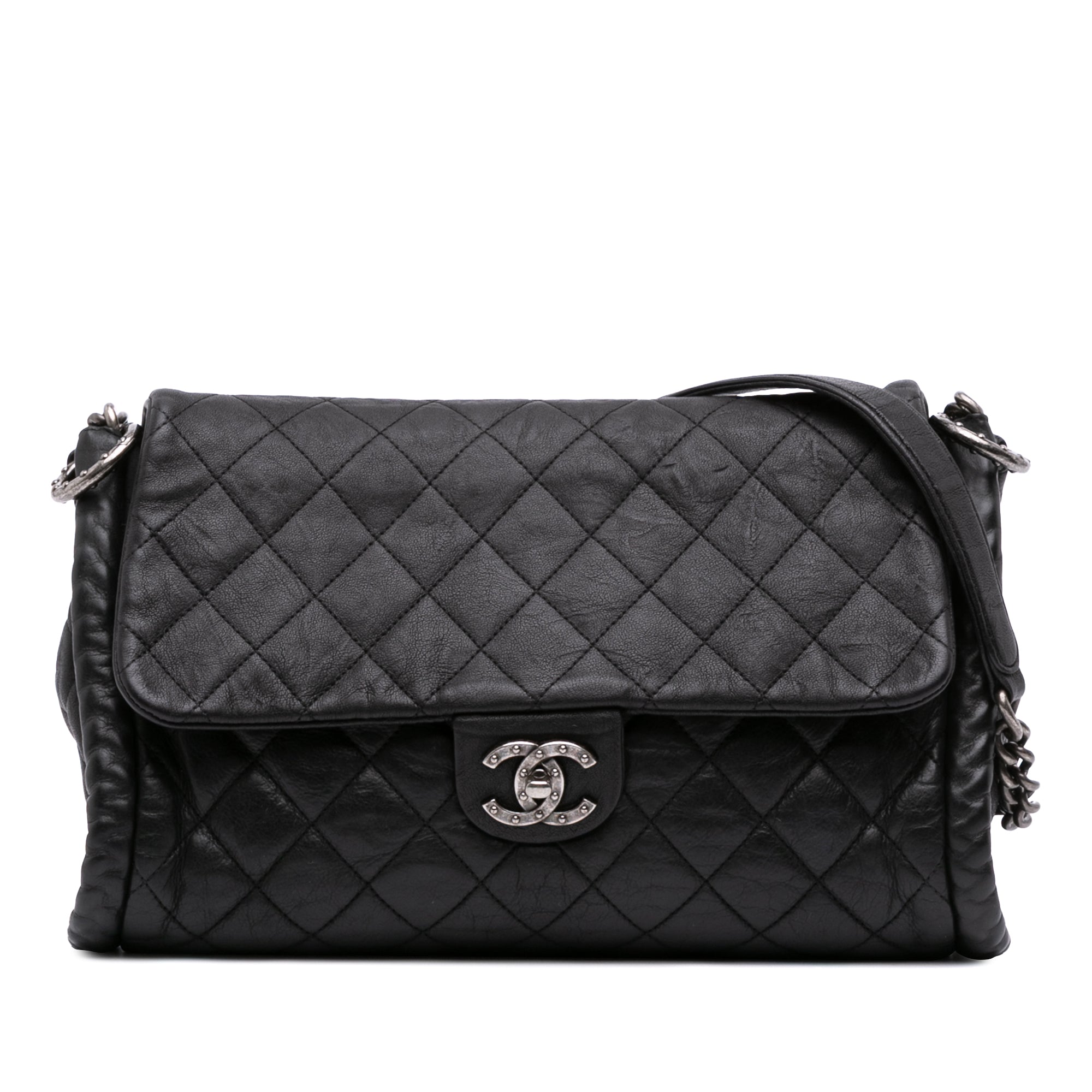 Chanel CC Quilted Washed Lambskin Studded Flap - image 1