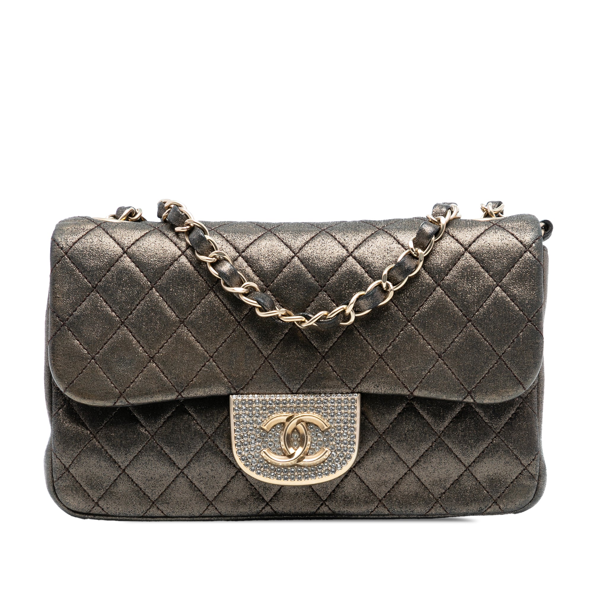 Chanel Small Metallic Iridescent Pearl CC Crystal Single Flap Bag - image 1