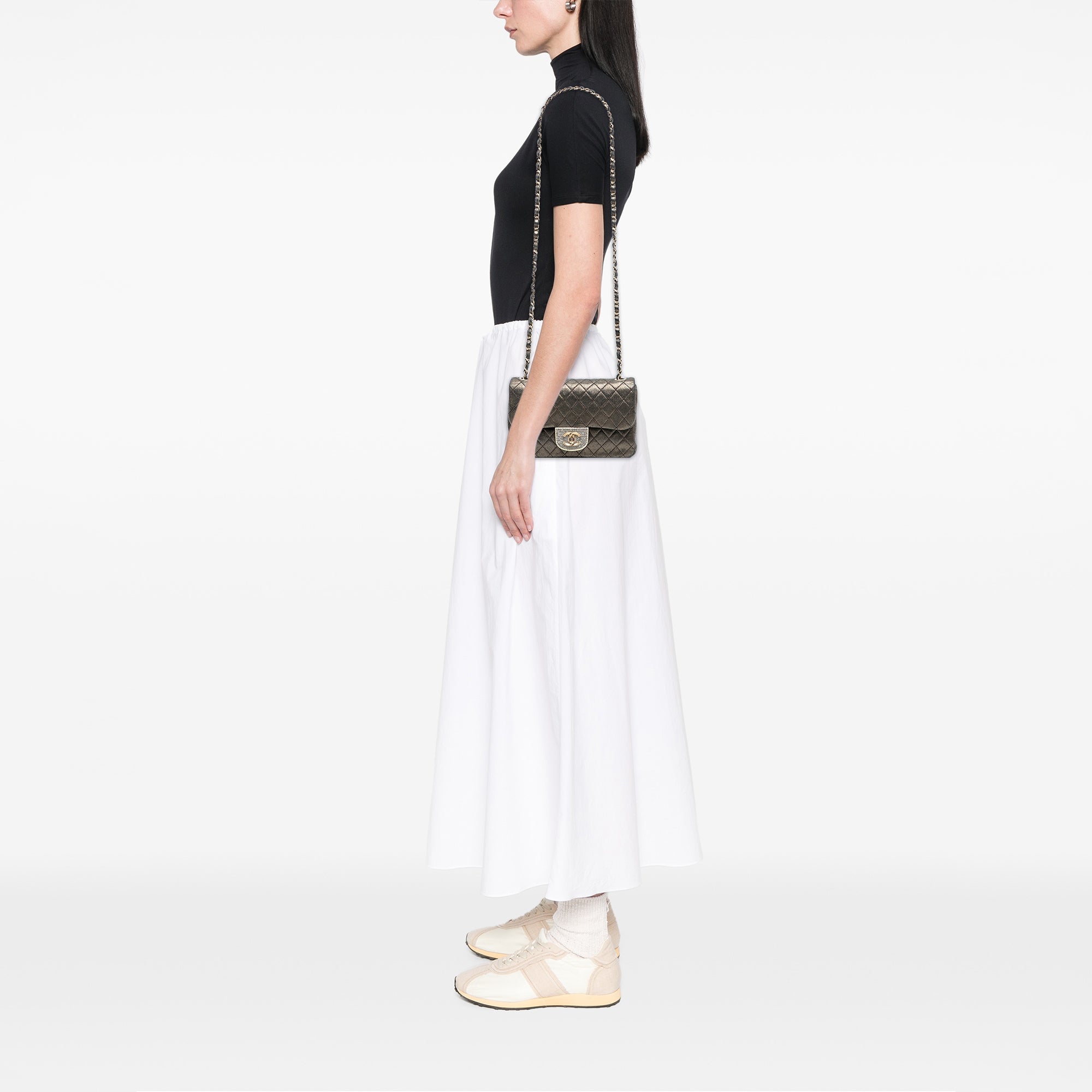 Chanel Small Metallic Iridescent Pearl CC Crystal Single Flap Bag - image 7