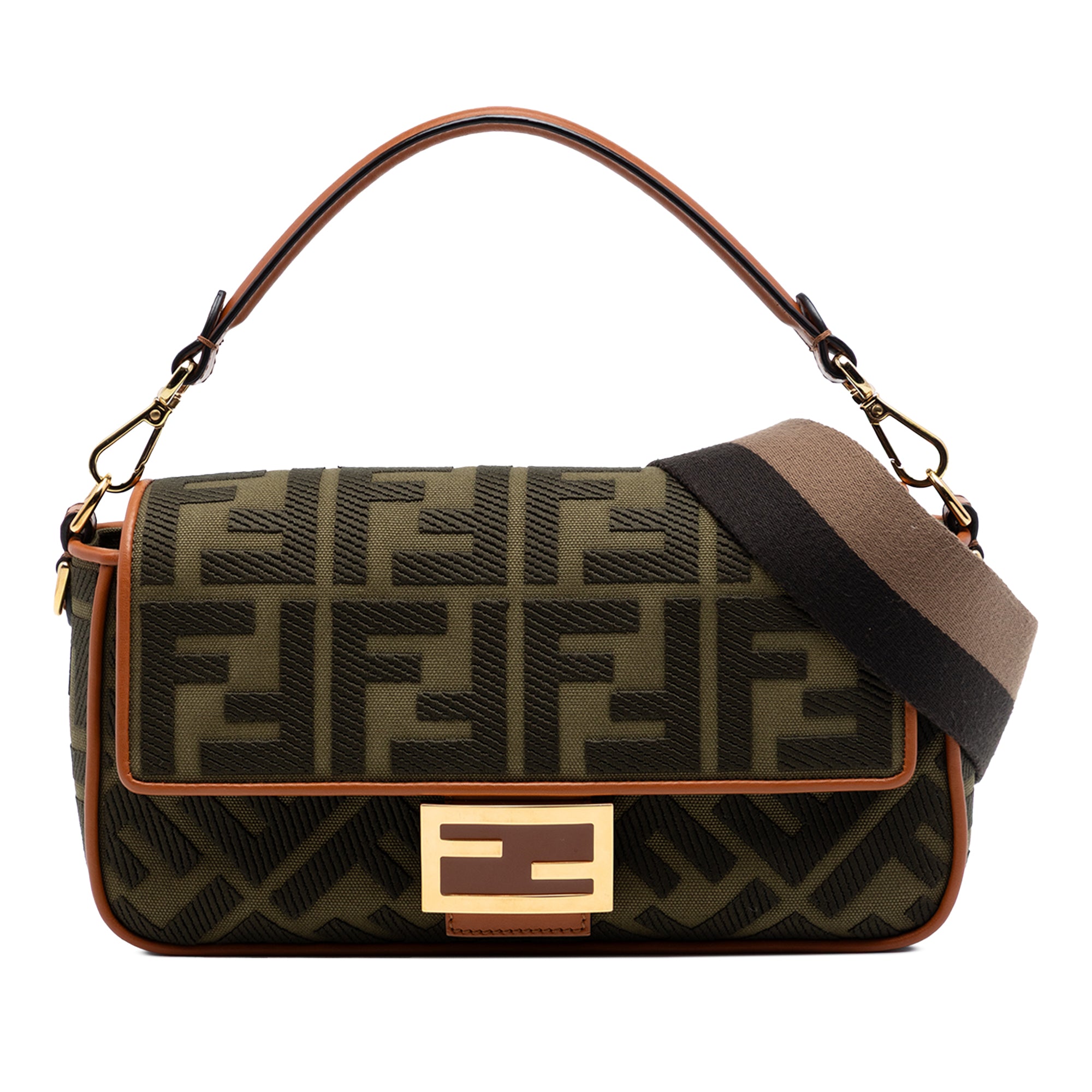 Fendi Zucca Embroidered Canvas Baguette Satchel - image 1