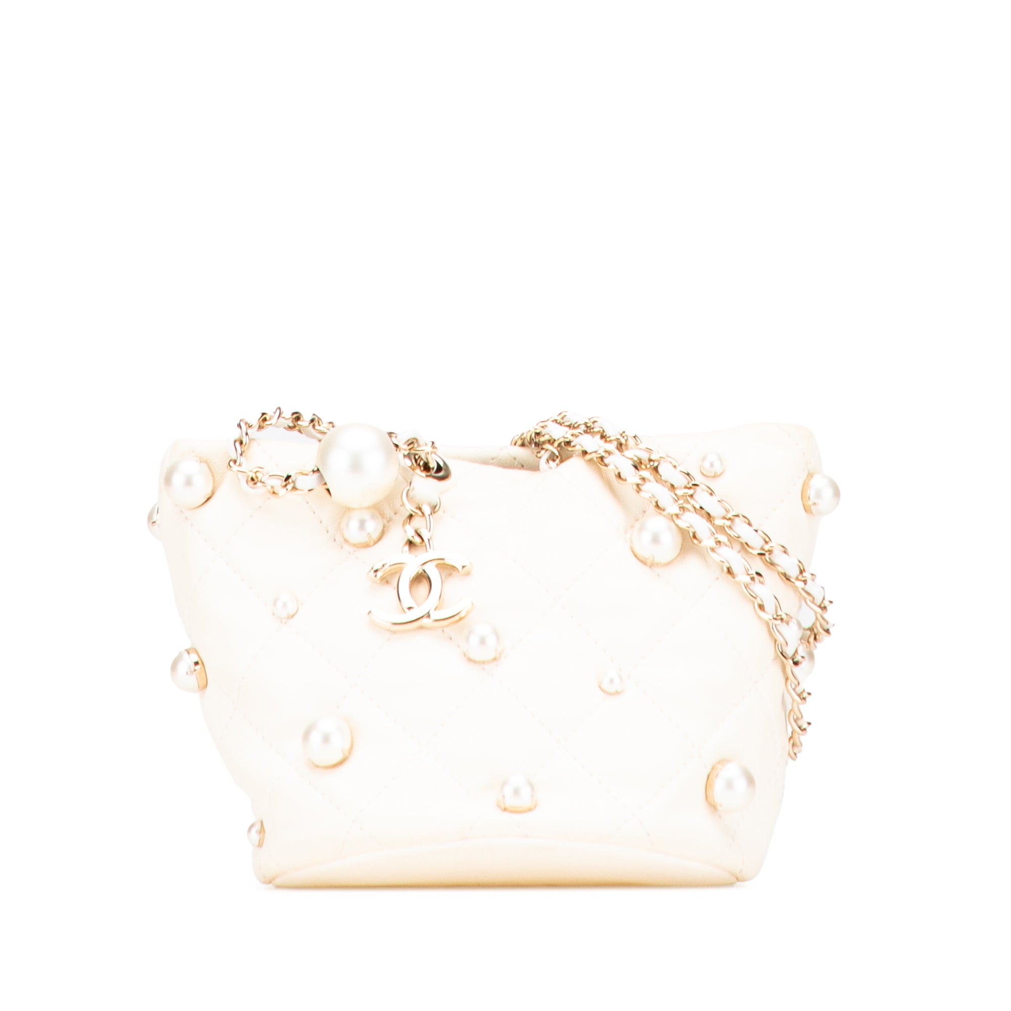 Chanel Mini Quilted Lambskin About Pearls Drawstring Bucket Bag - image 1