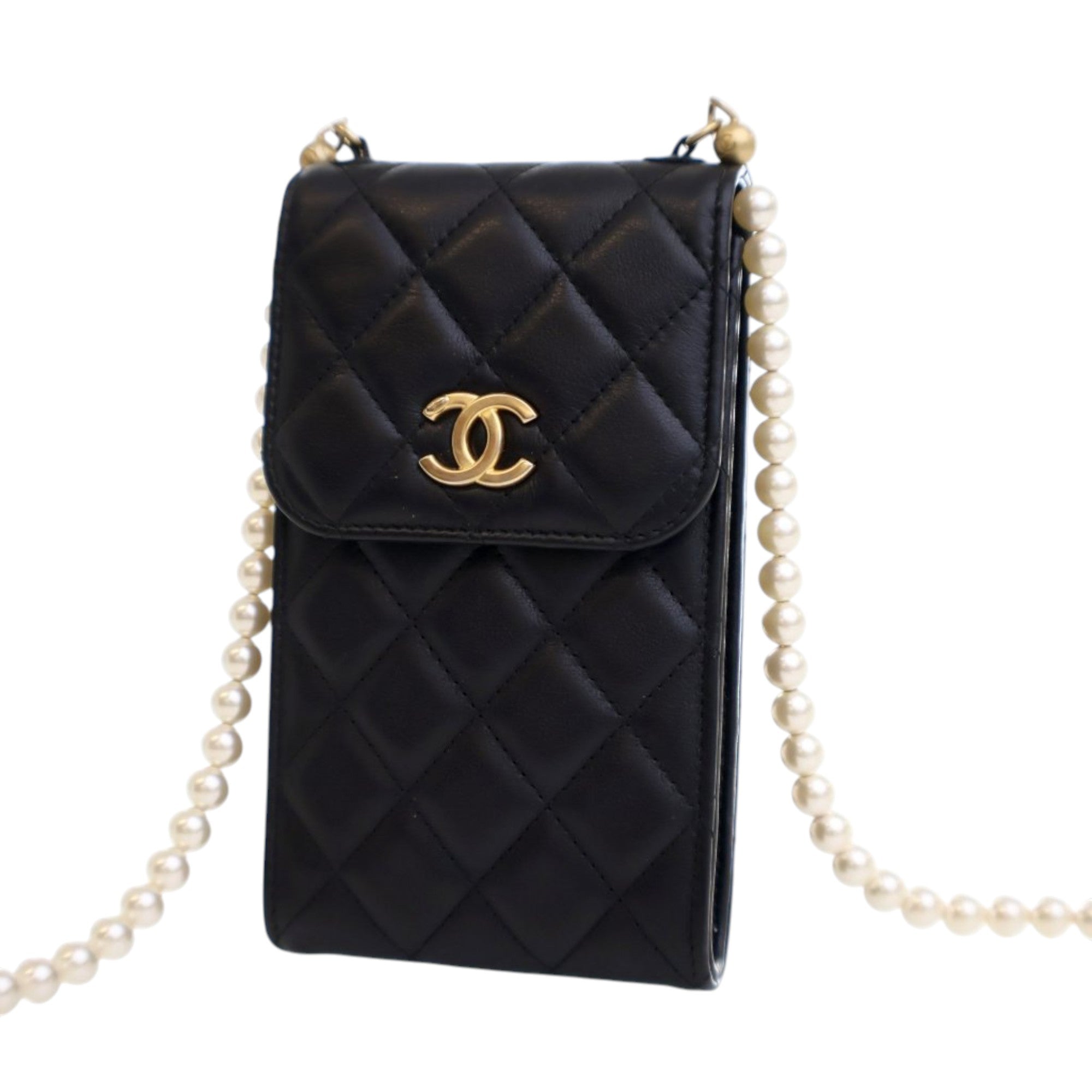 Chanel CC Quilted Lambskin Pearl Phone Holder - image 2