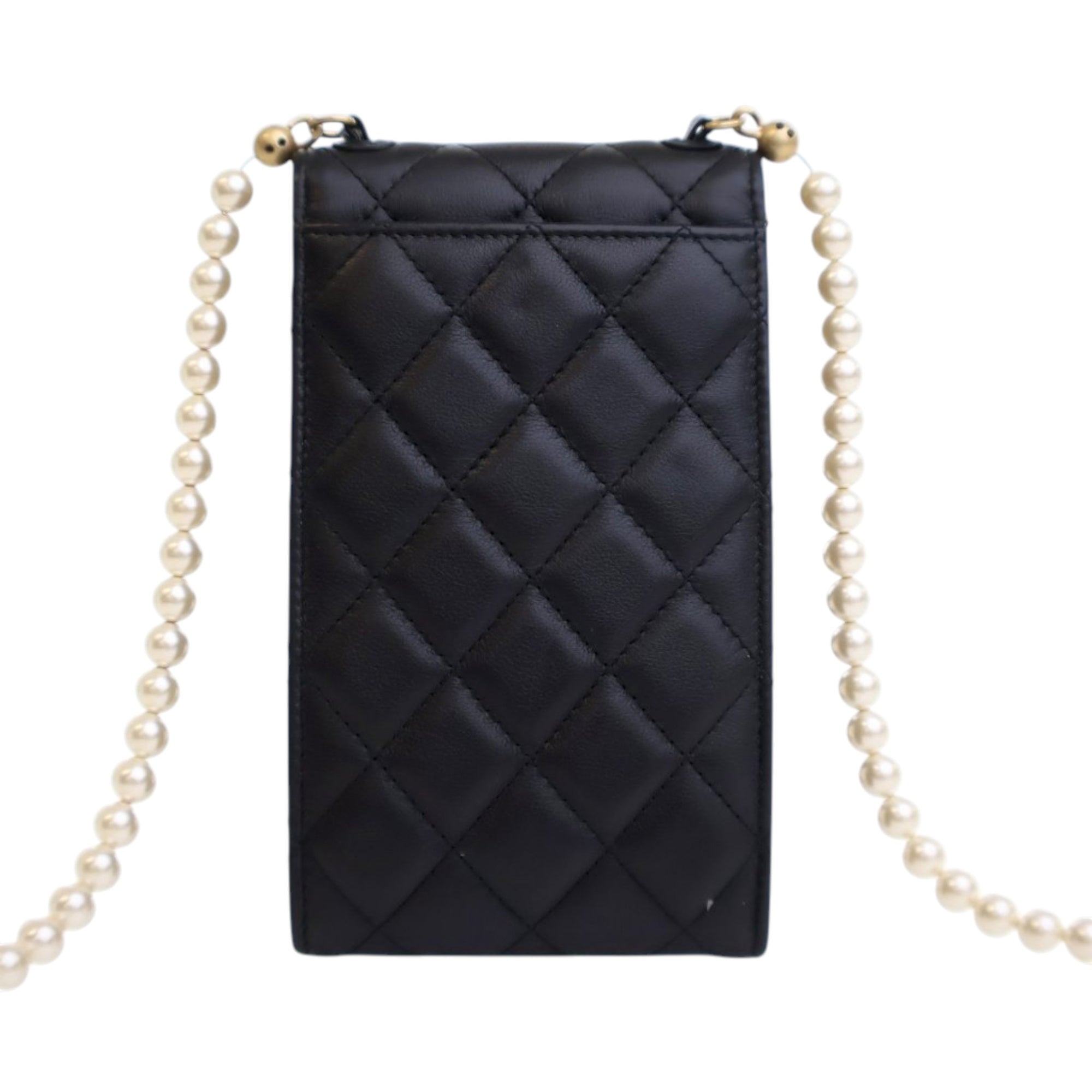 Chanel CC Quilted Lambskin Pearl Phone Holder - image 4