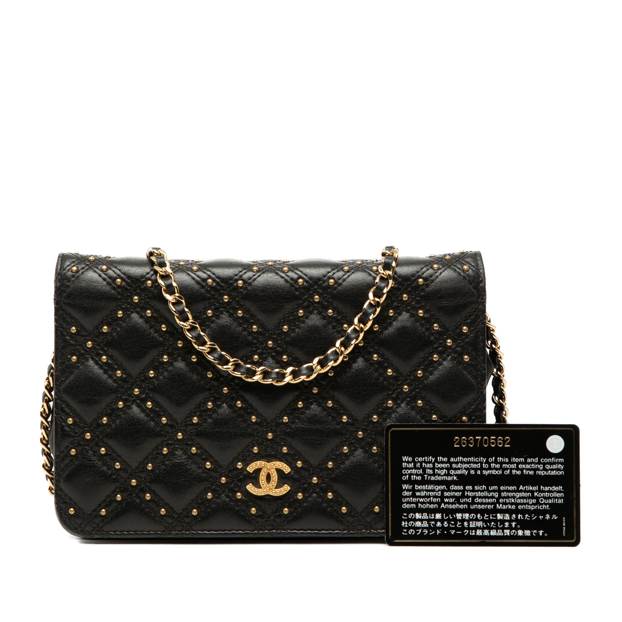 Chanel CC Lambskin Studded Diamond Stitch Wallet On Chain - image 7