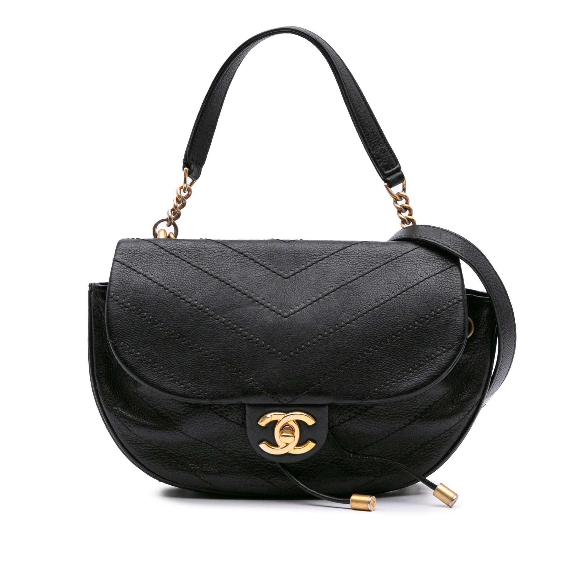 Chanel CC Chevron Lambskin Round Flap Satchel - image 1