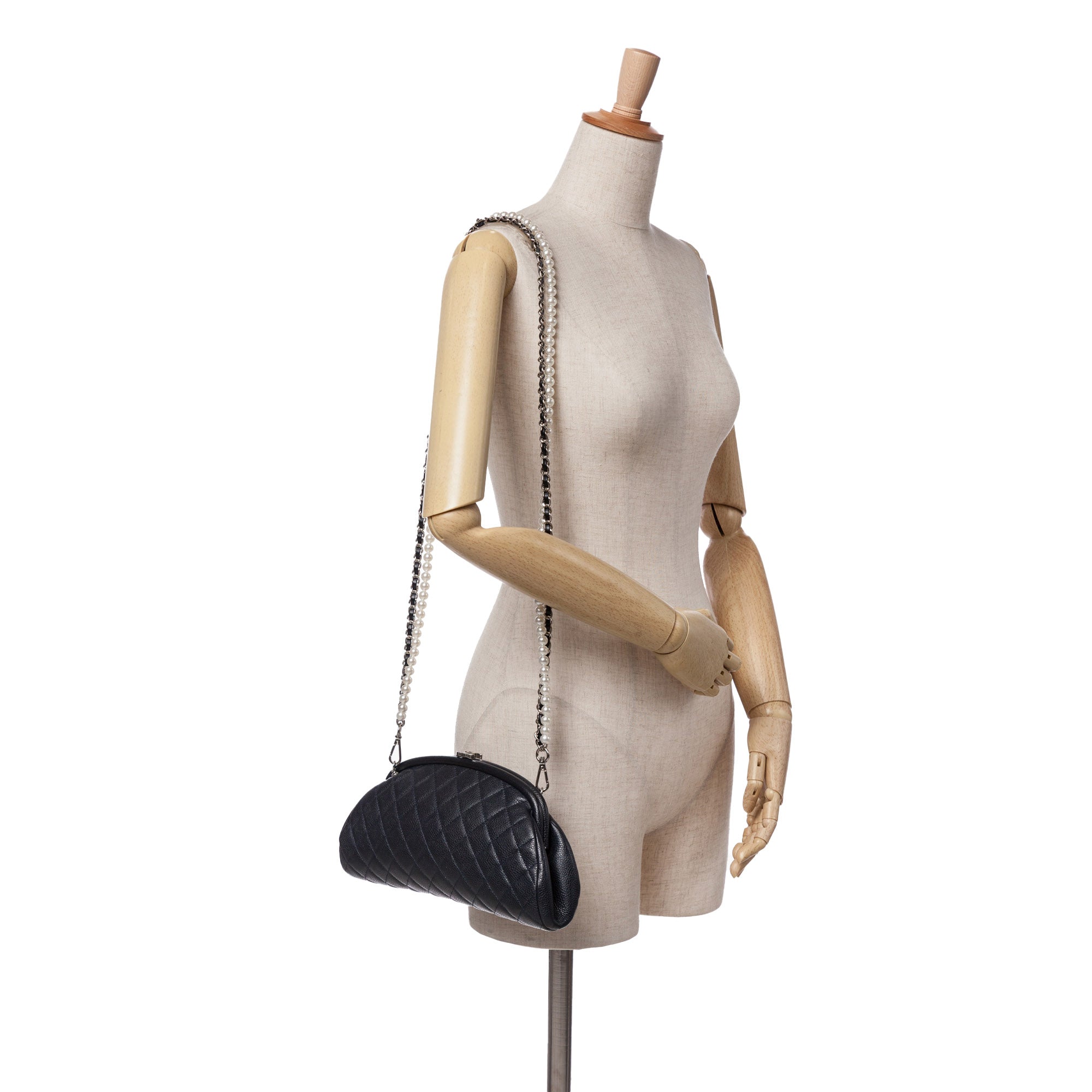 Chanel Quilted Caviar Timeless Kisslock Clutch with Chain - image 7