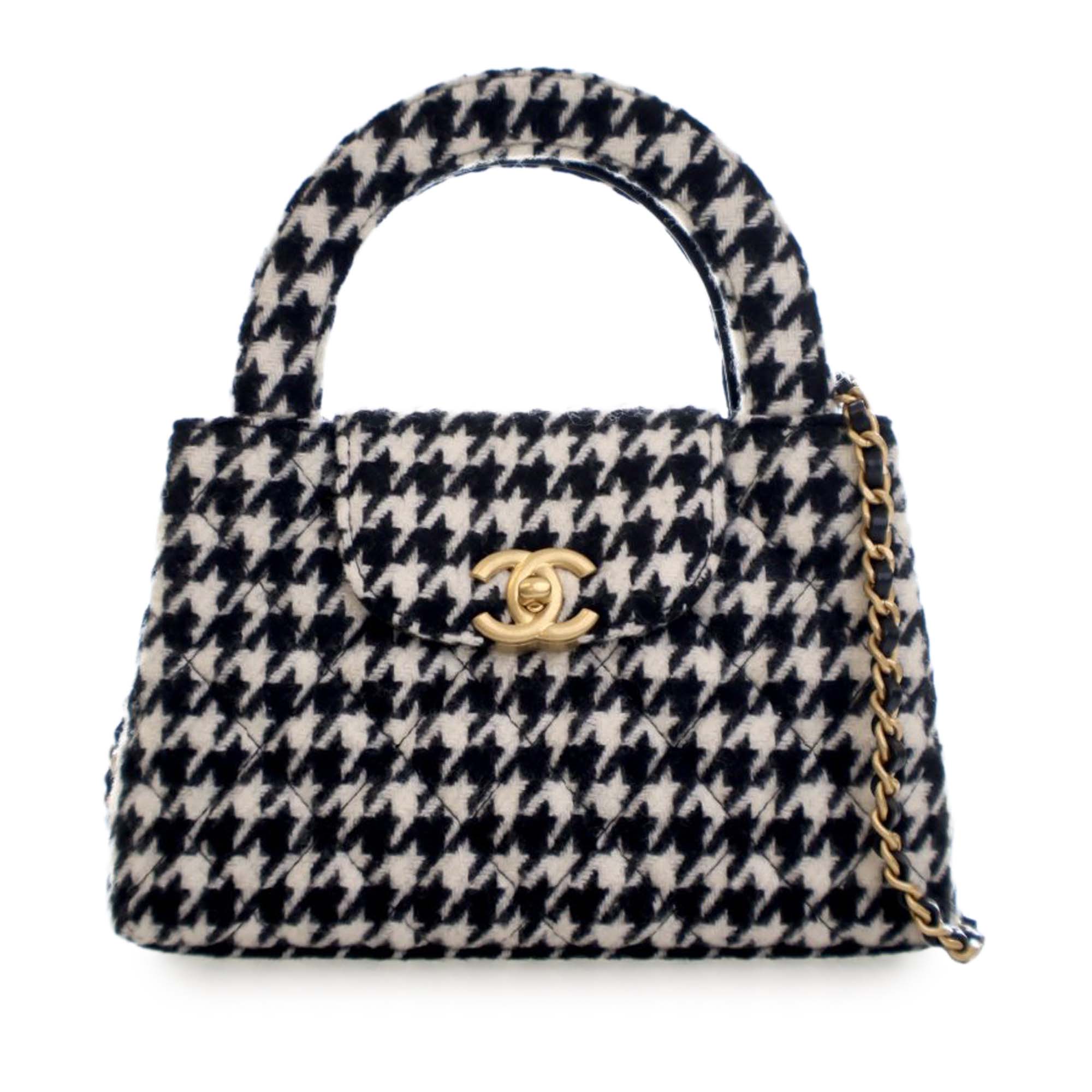 Chanel Nano Quilted Houndstooth Tweed Kelly Shopper Bag - image 1