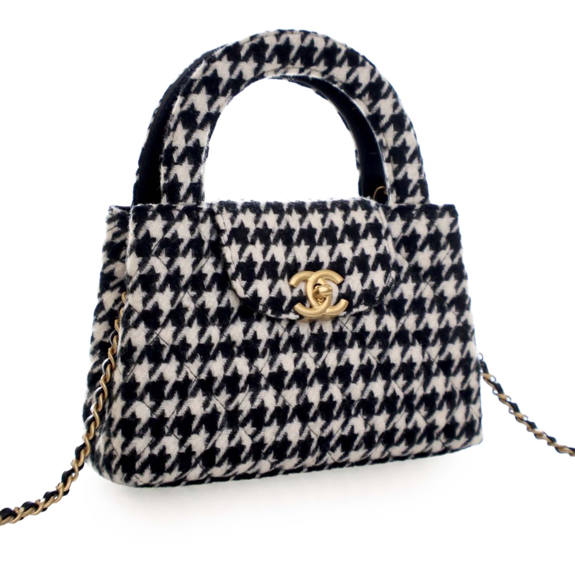Chanel Nano Quilted Houndstooth Tweed Kelly Shopper Bag - image 3