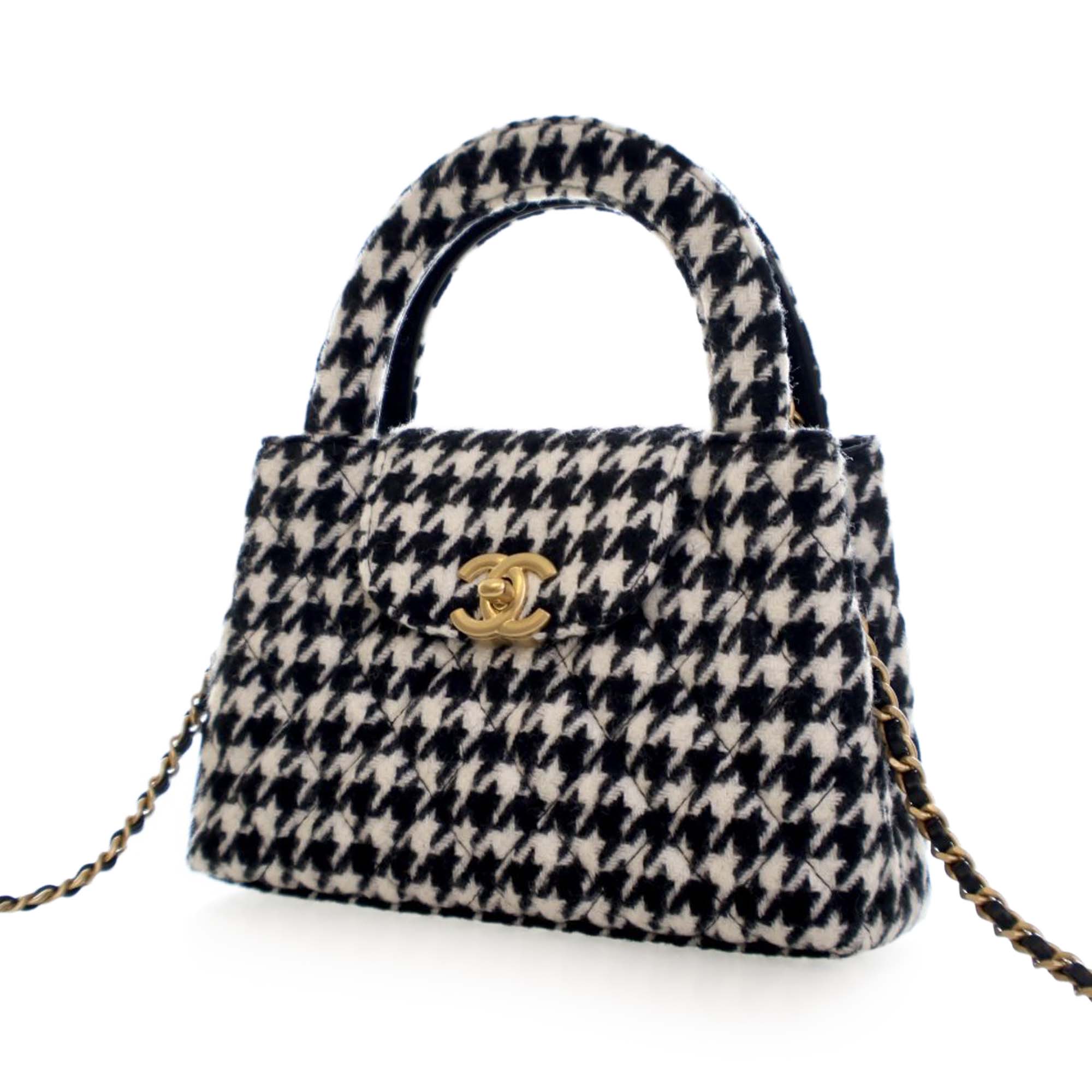Chanel Nano Quilted Houndstooth Tweed Kelly Shopper Bag - image 4