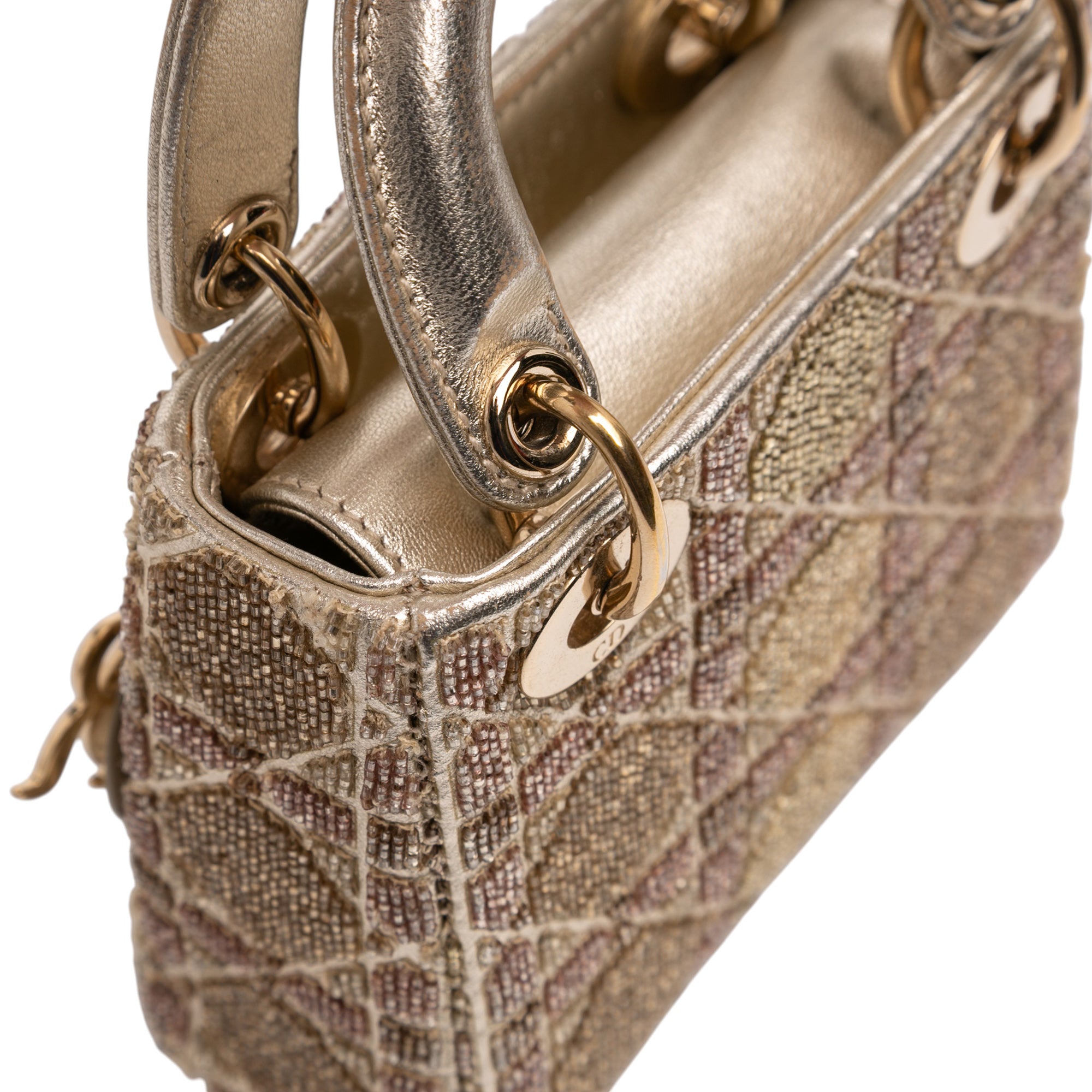 Dior Micro Metallic Calfskin Cannage Beaded Lady Dior - image 9