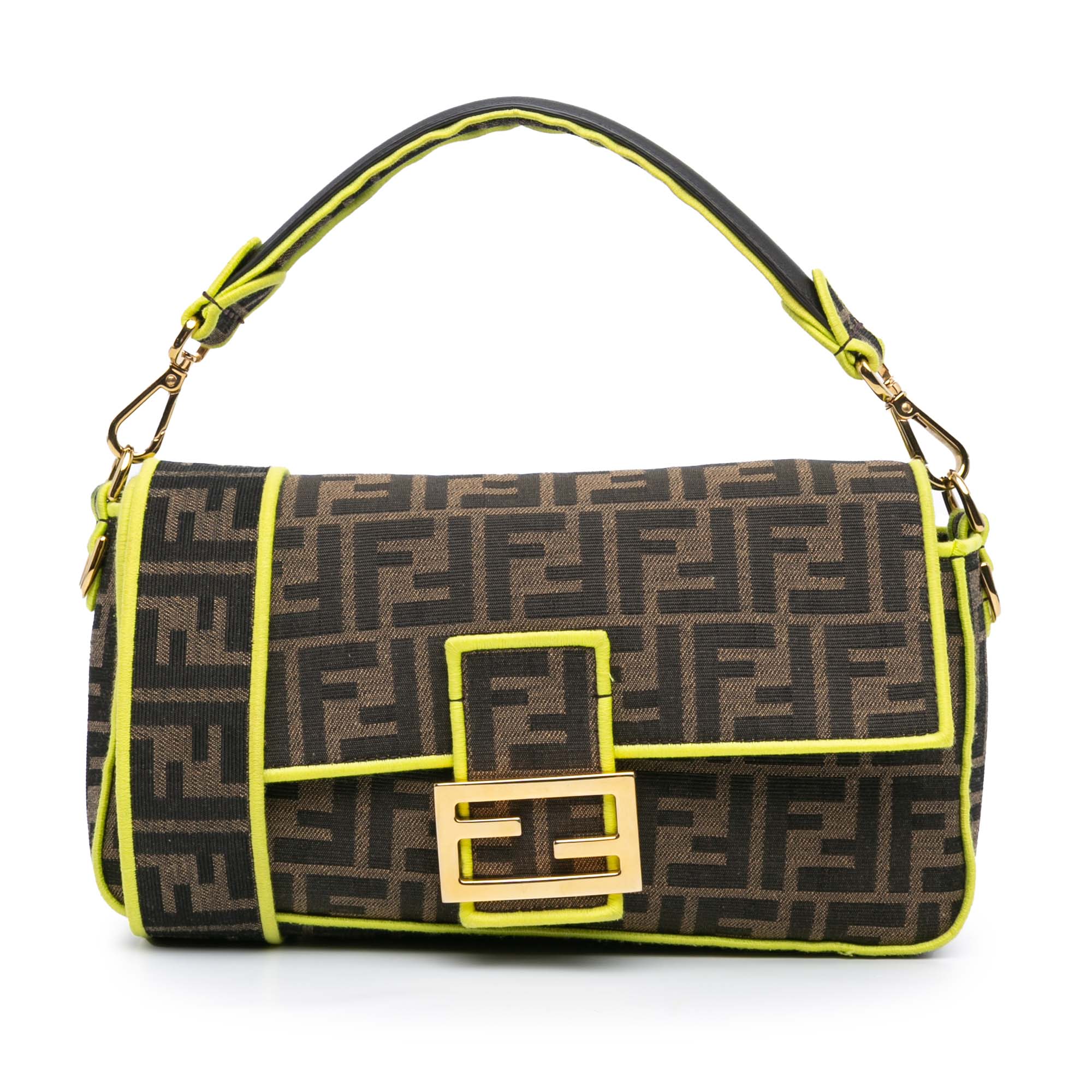 Fendi Zucca Canvas Fluo Trim Baguette Satchel - image 1