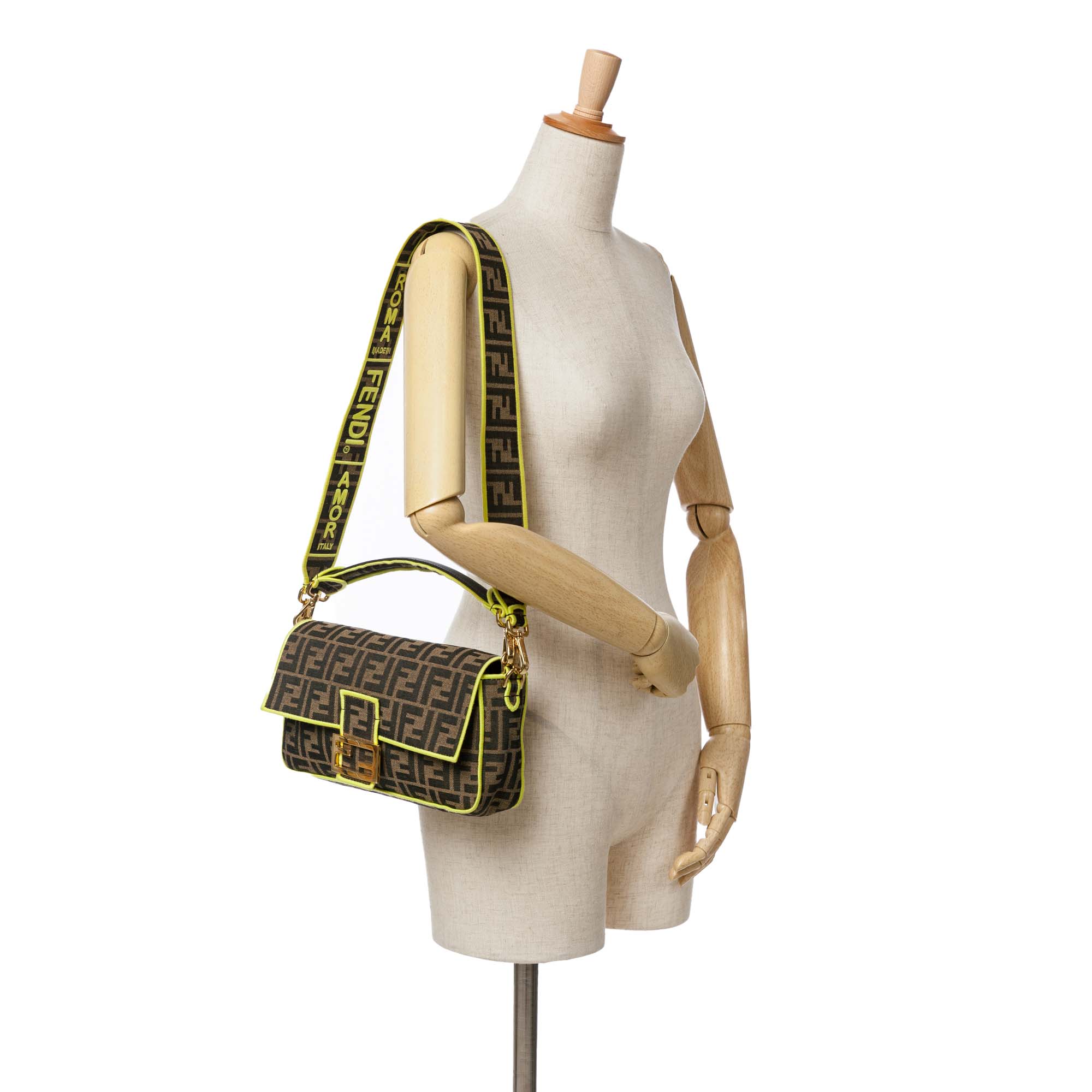 Fendi Zucca Canvas Fluo Trim Baguette Satchel - image 11