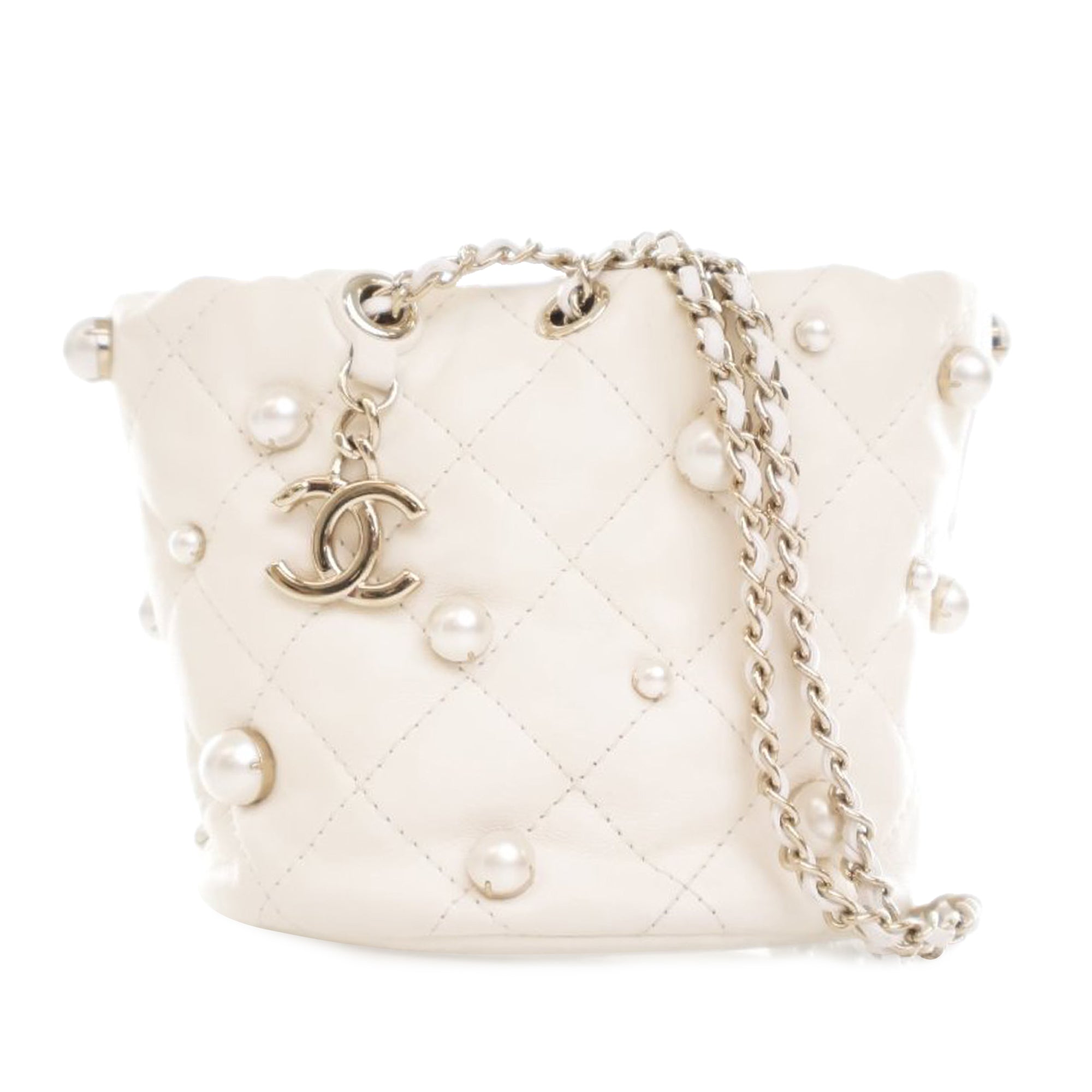 Chanel Mini Quilted Lambskin About Pearls Drawstring Bucket Bag - image 1