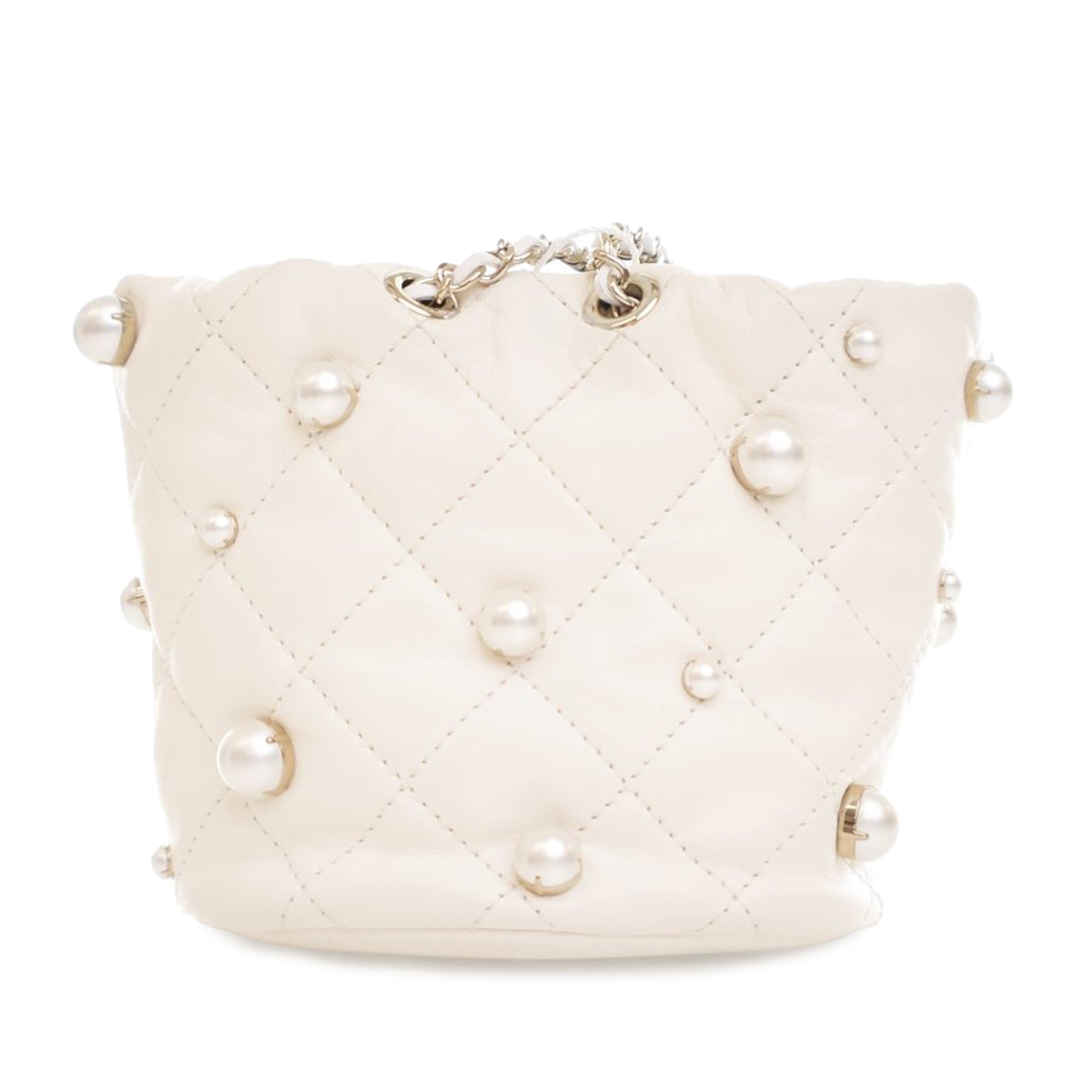Chanel Mini Quilted Lambskin About Pearls Drawstring Bucket Bag - image 2