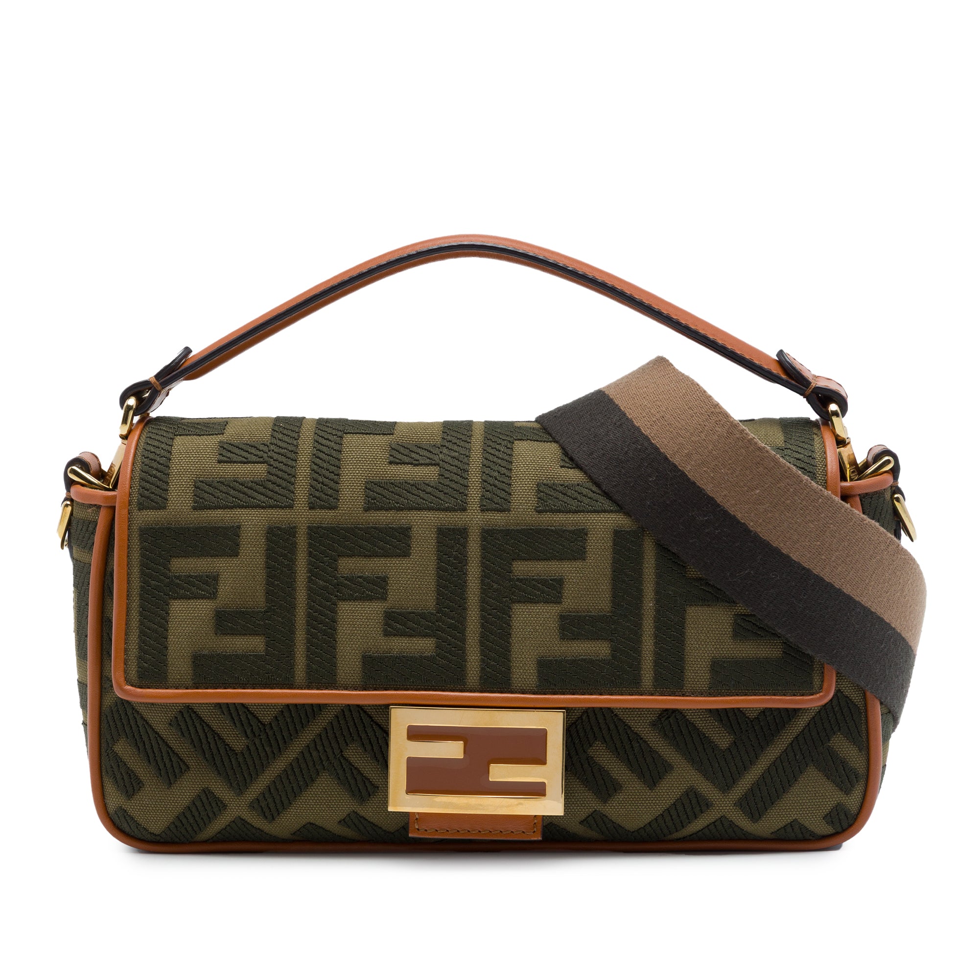 Fendi Zucca Embroidered Canvas Baguette Satchel - image 1