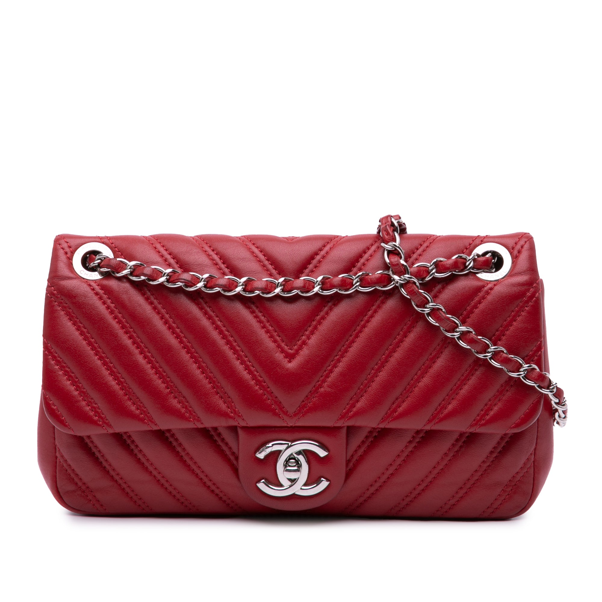 Chanel Medium Double Stitch Chevron Lambskin Single Flap - image 1
